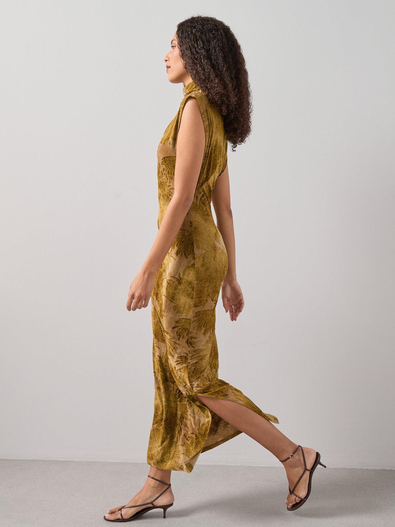Image 6 of 7 of The Very Collection High Neck Burn Out Dropped Shoulder Midi Dress - Green