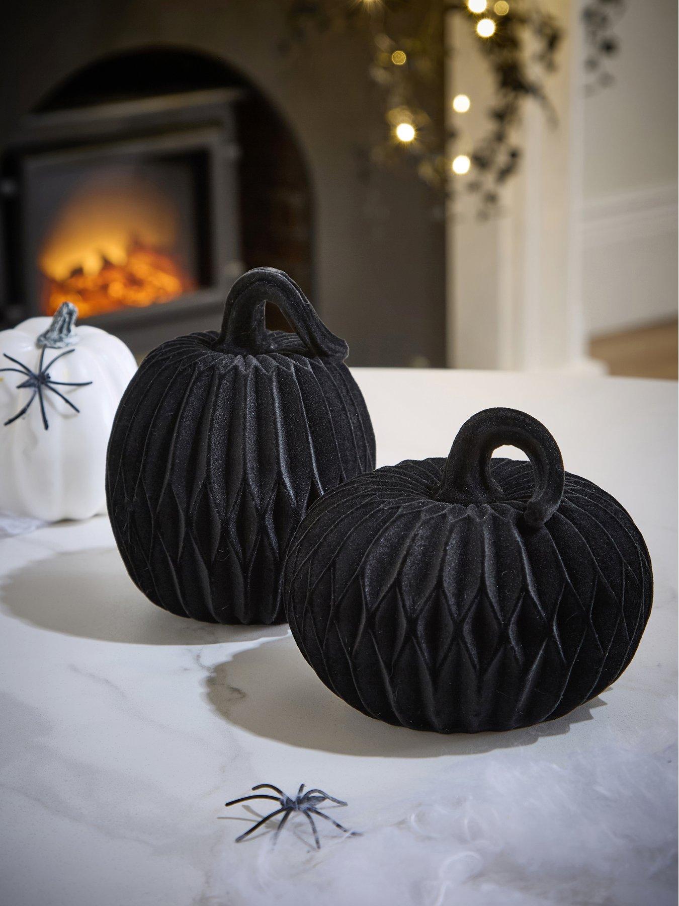 Very Home Set of 2 Halloween Velvet Effect Poly Resin Pumpkin Decorations