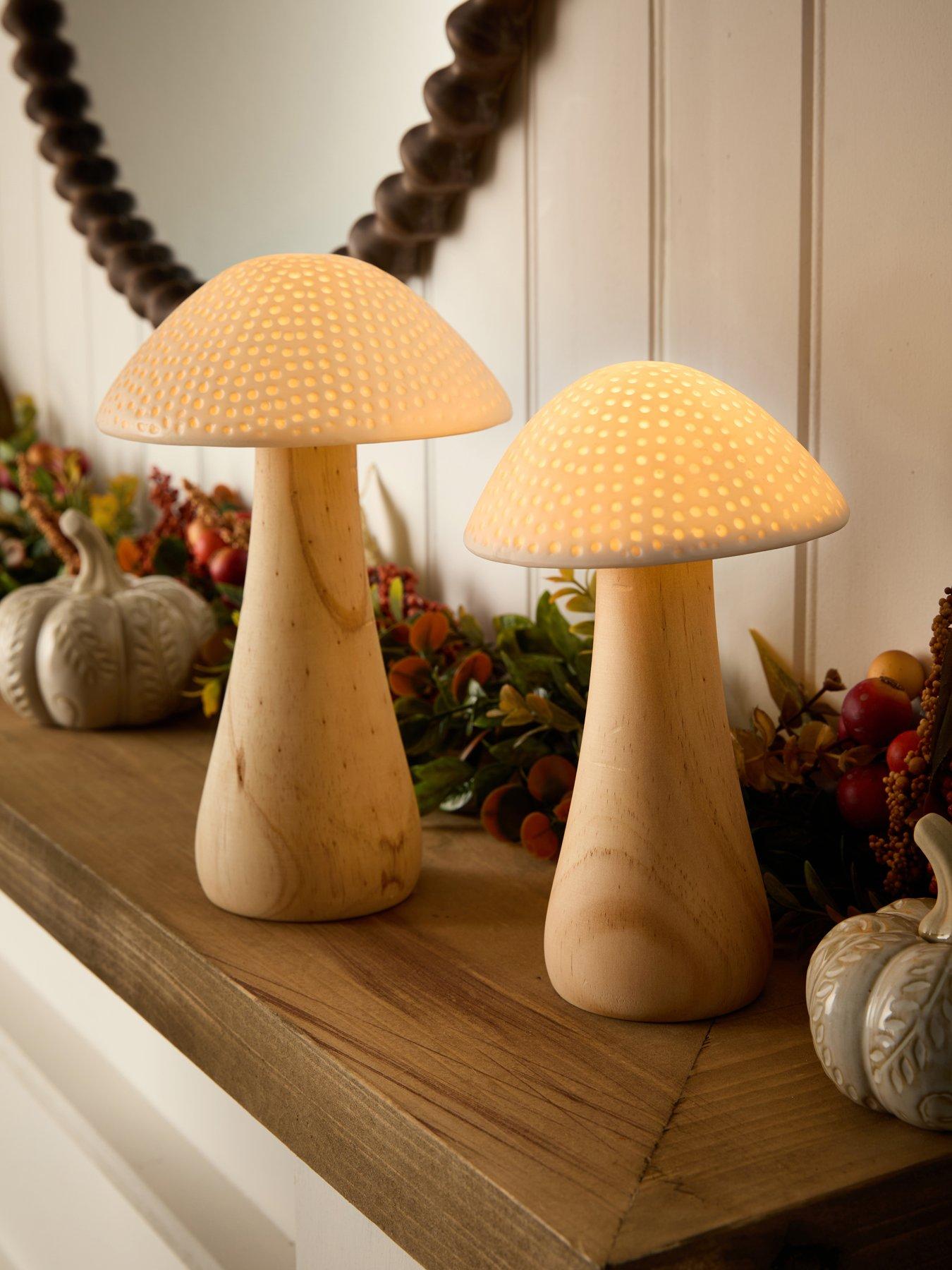 undefined Set of 2 Ceramic LED Mushroom Decorations