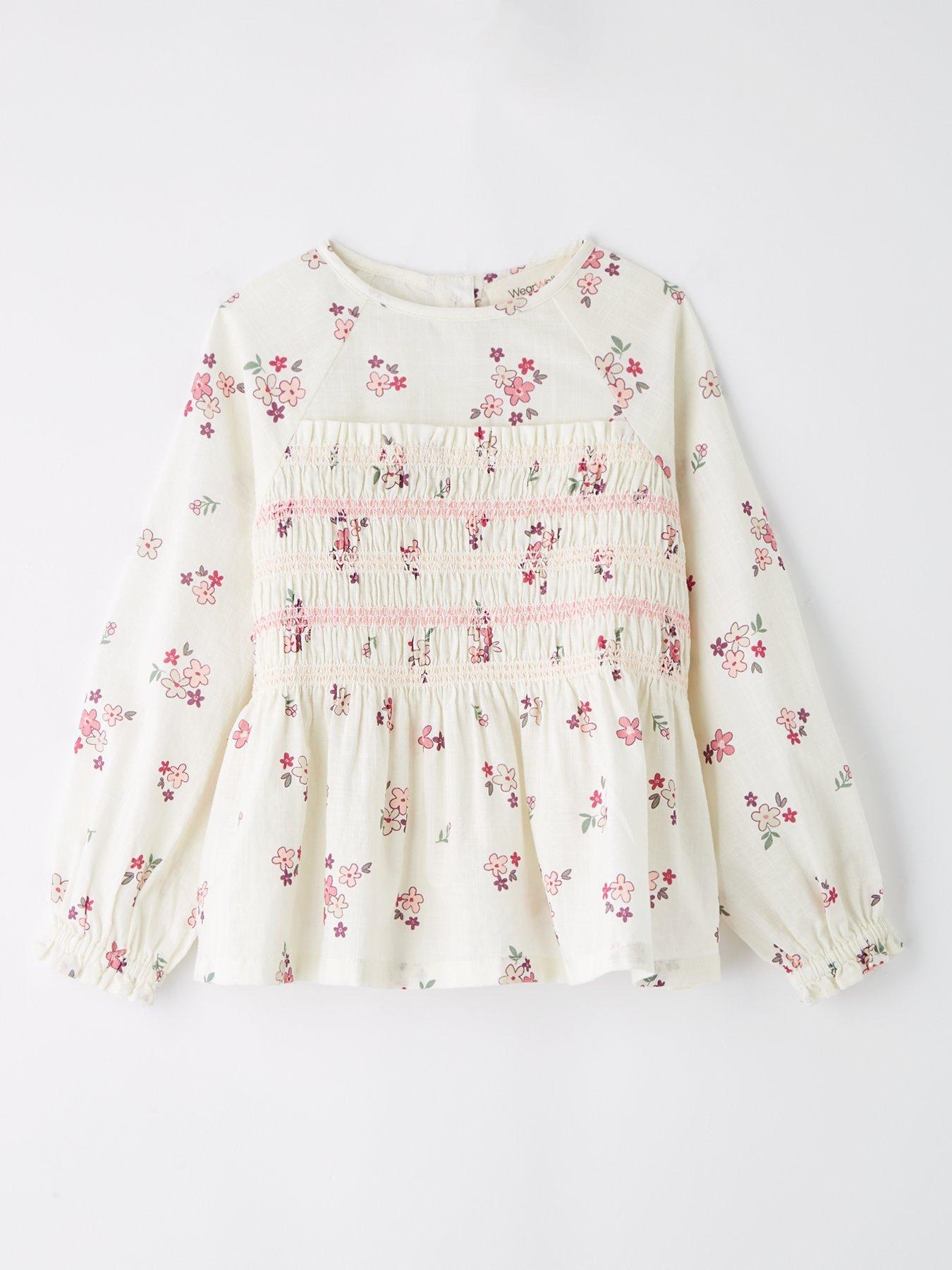 undefined Girls Shirred Waist Long Sleeve Top - Print