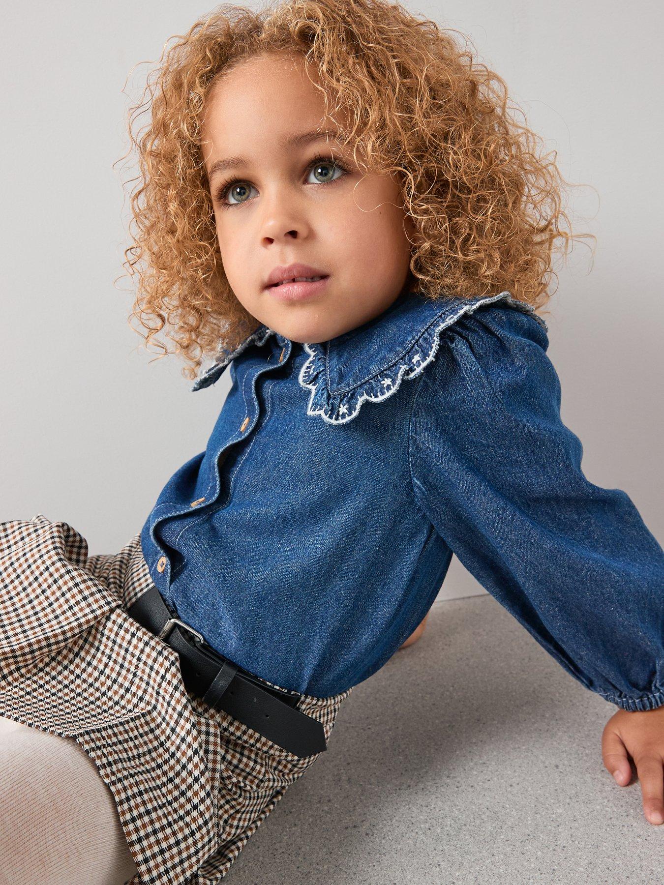 Mini V by Very Girls Denim Embroidered Collar Shirt - Blue