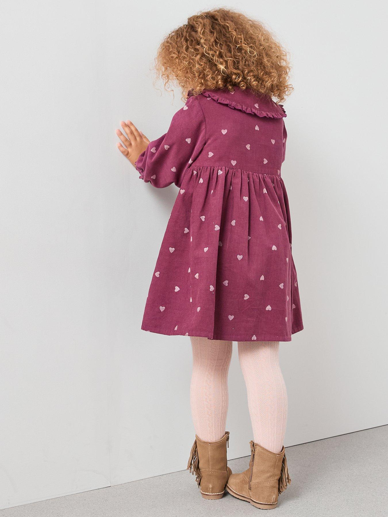 Image 2 of 6 of The Very Collection Girls Cord Embroidered Collar Dress - Burgundy