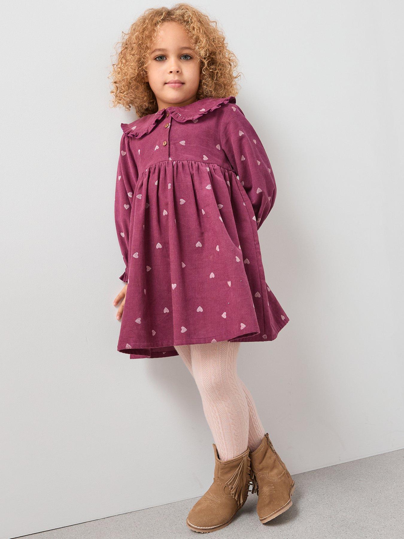 Image 3 of 6 of The Very Collection Girls Cord Embroidered Collar Dress - Burgundy