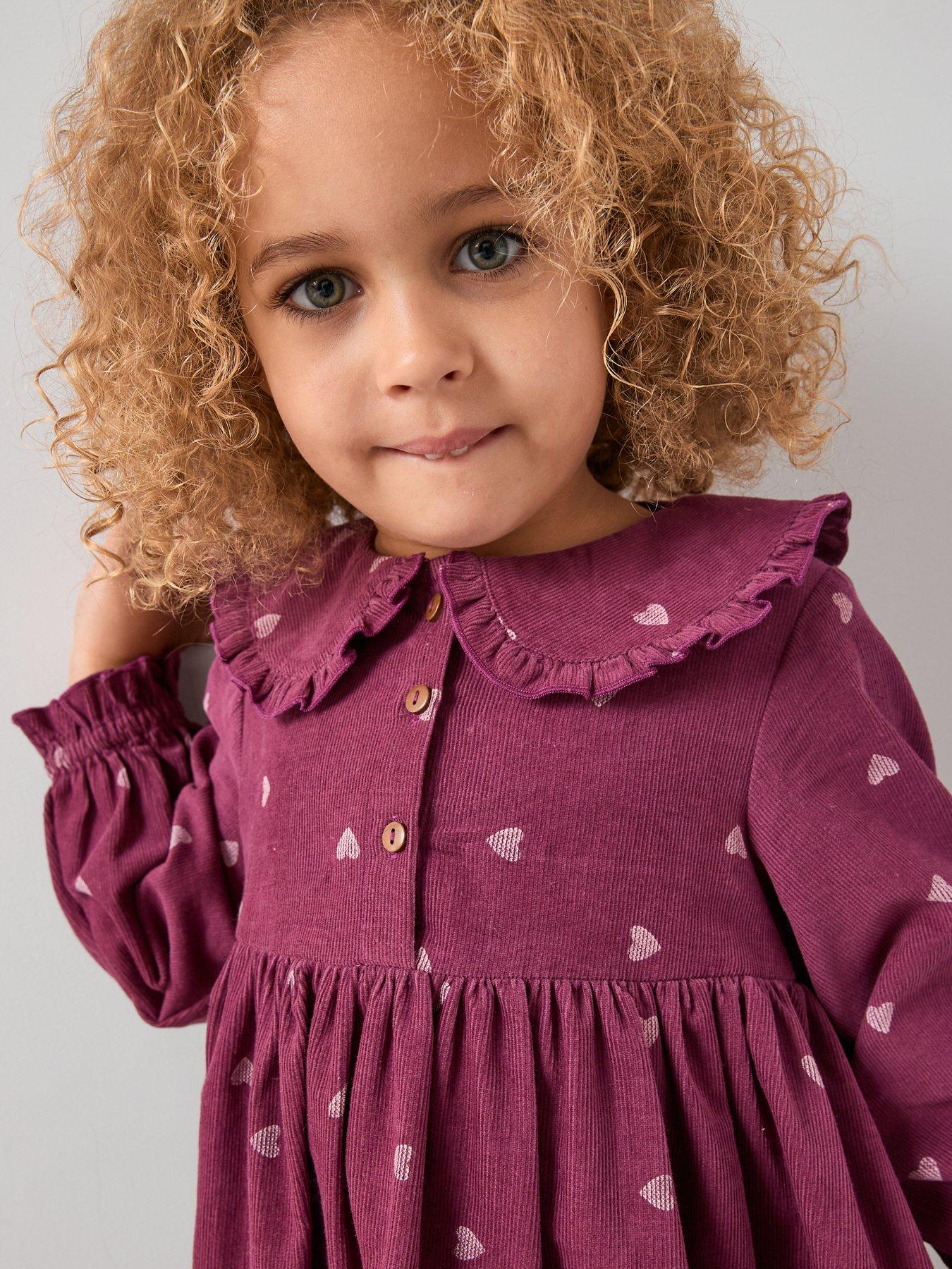 Image 4 of 6 of The Very Collection Girls Cord Embroidered Collar Dress - Burgundy
