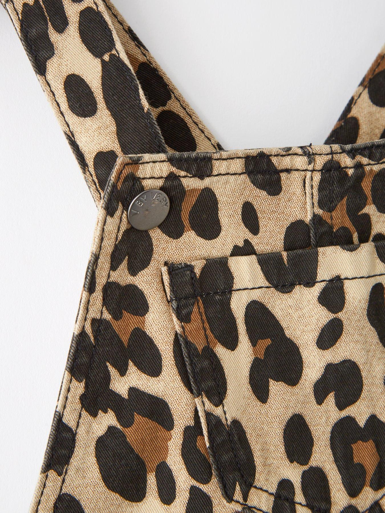 Image 3 of 4 of Mini V by Very Girls Denim Leopard Printed Dungaree Dress - Multi