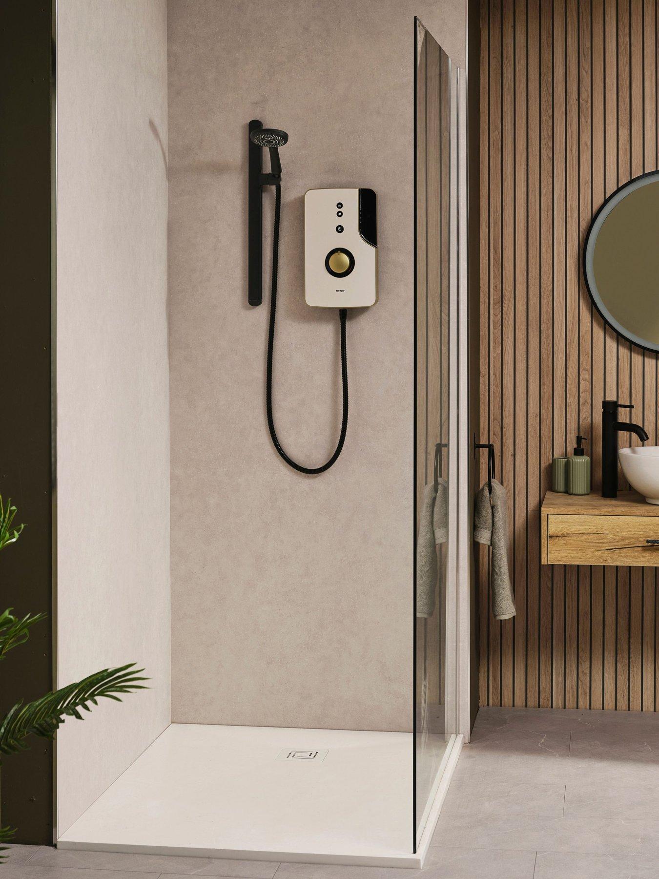 Triton ENlight® Taupe / Brass 9kW with Back to Wall Black kit