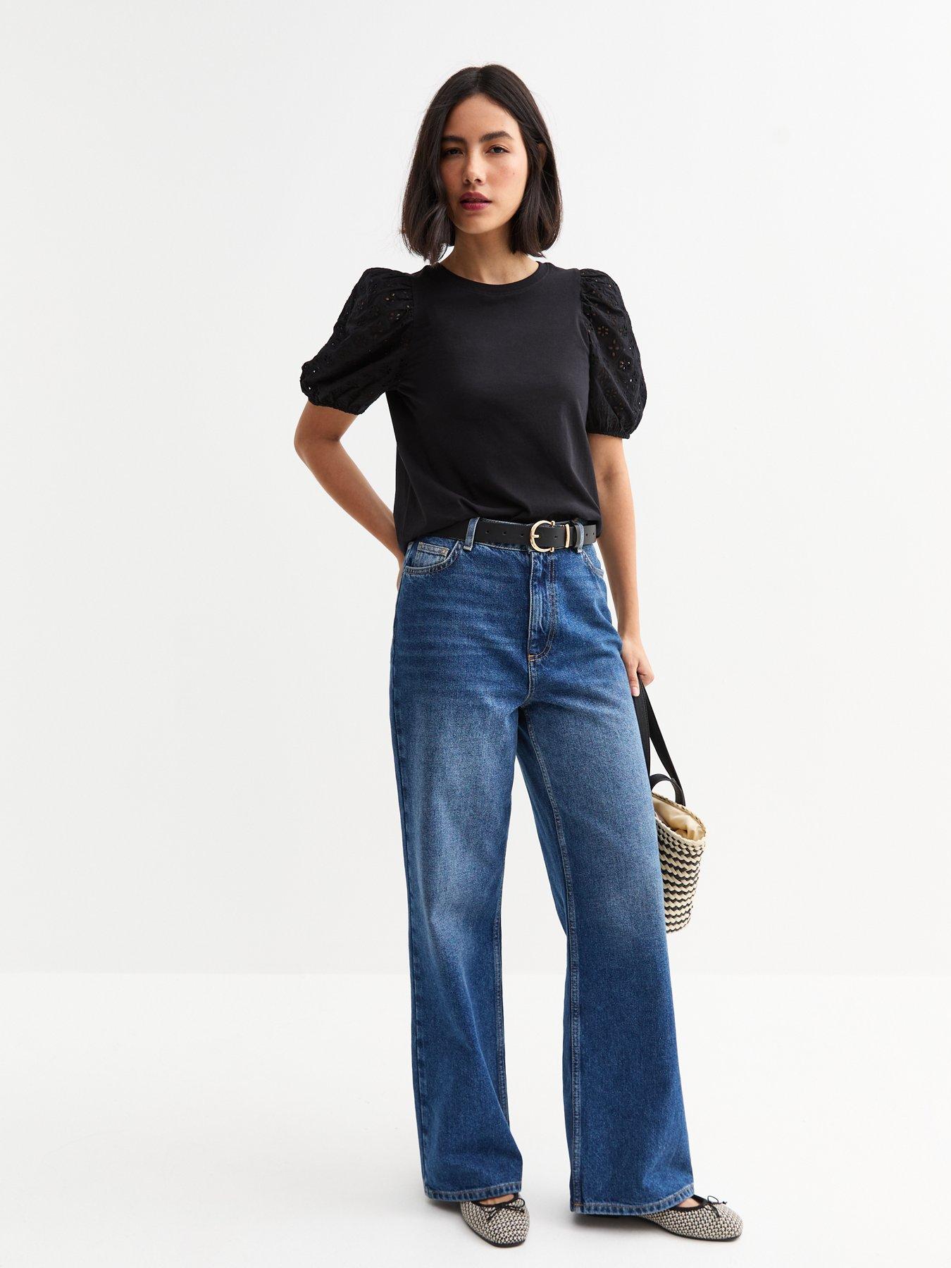 image of new-look-broderie-anglaise-sleeve-jersey-top-black