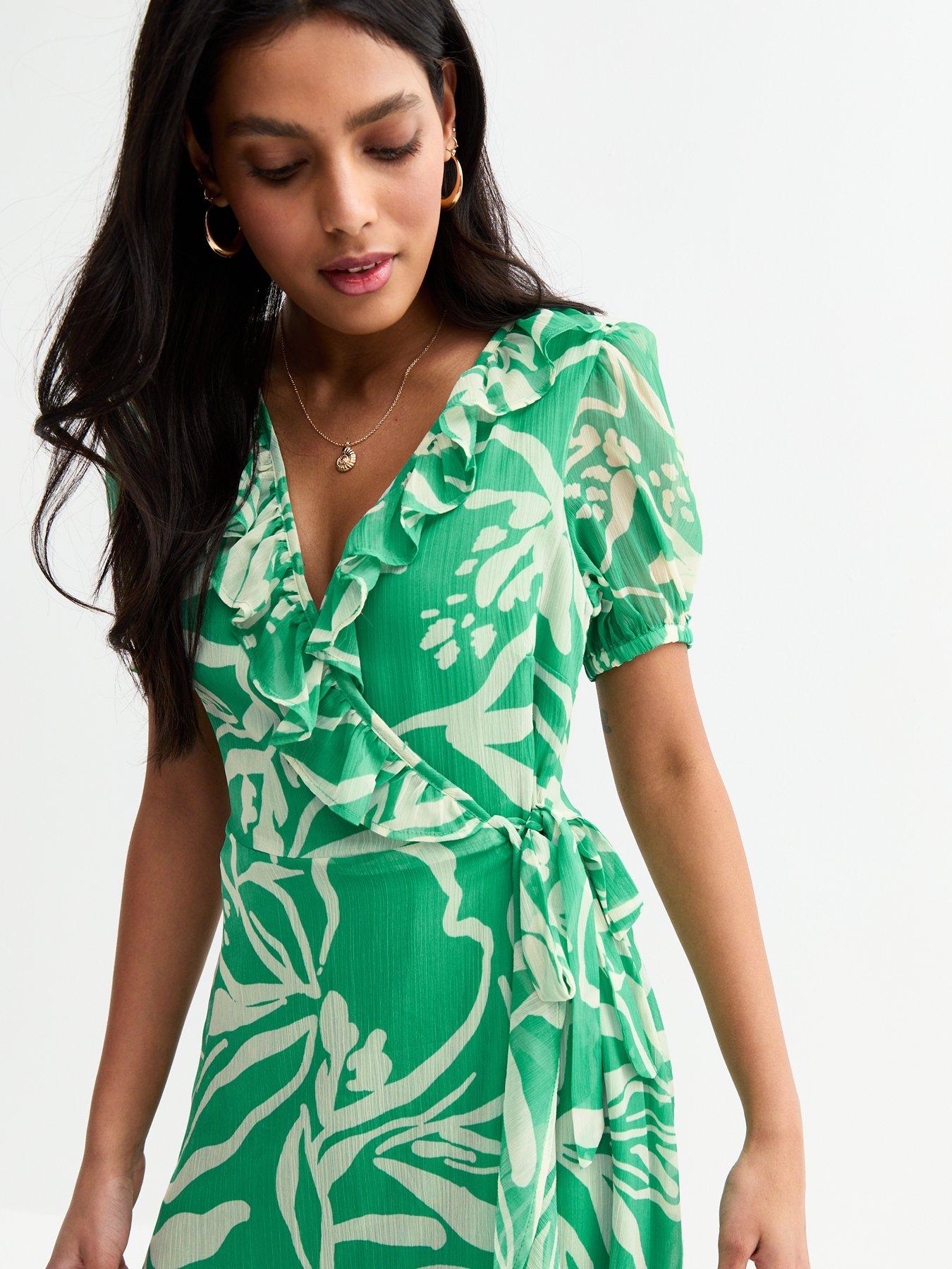  image of new-look-green-chiffon-leaf-print-midi-dress