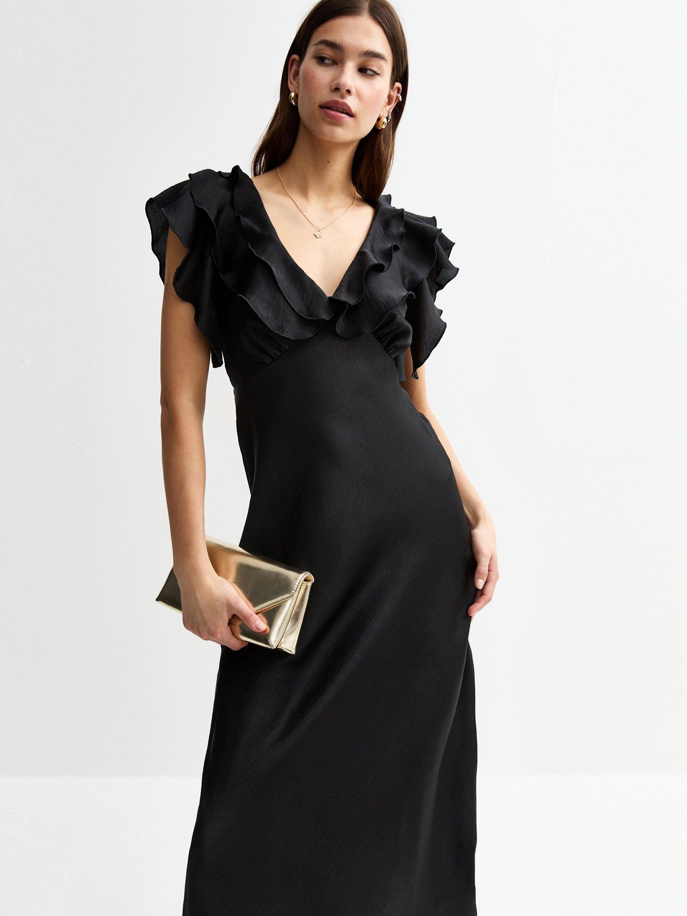 new look ruffle sleeve satin midi dress Light Green Satin Ruffled Midi Dress