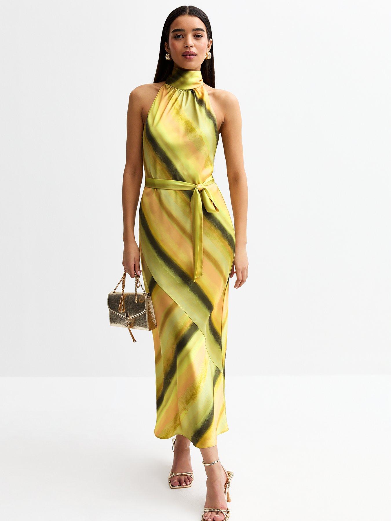new-look-green-satin-stripe-print-halterneck-midi-dress