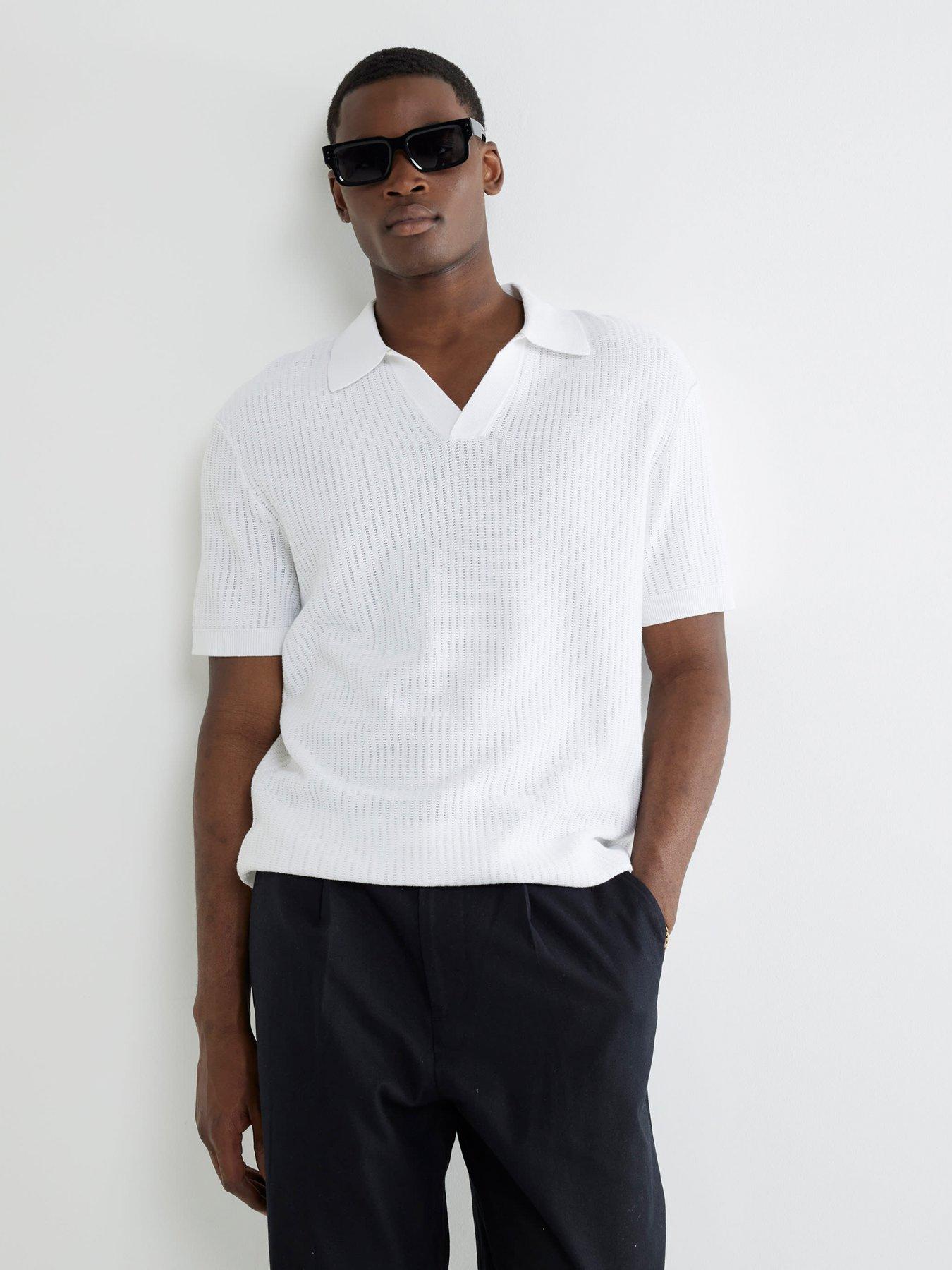 undefined Short Sleeve Open Collar Knitted Polo Top - White