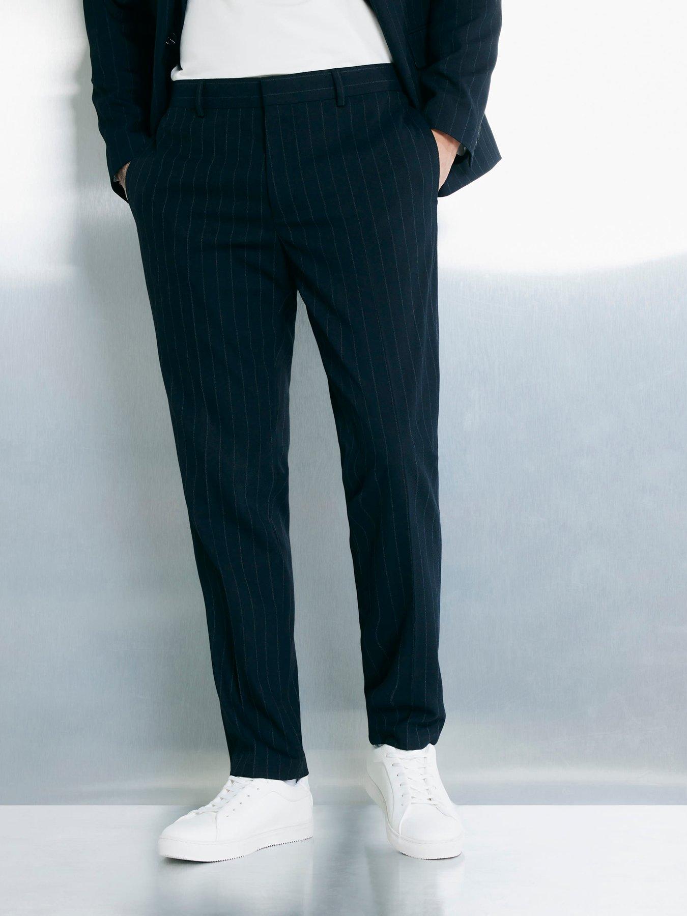 Image 1 of 4 of River Island Slim Fit Pinstripe Suit Trousers - Navy