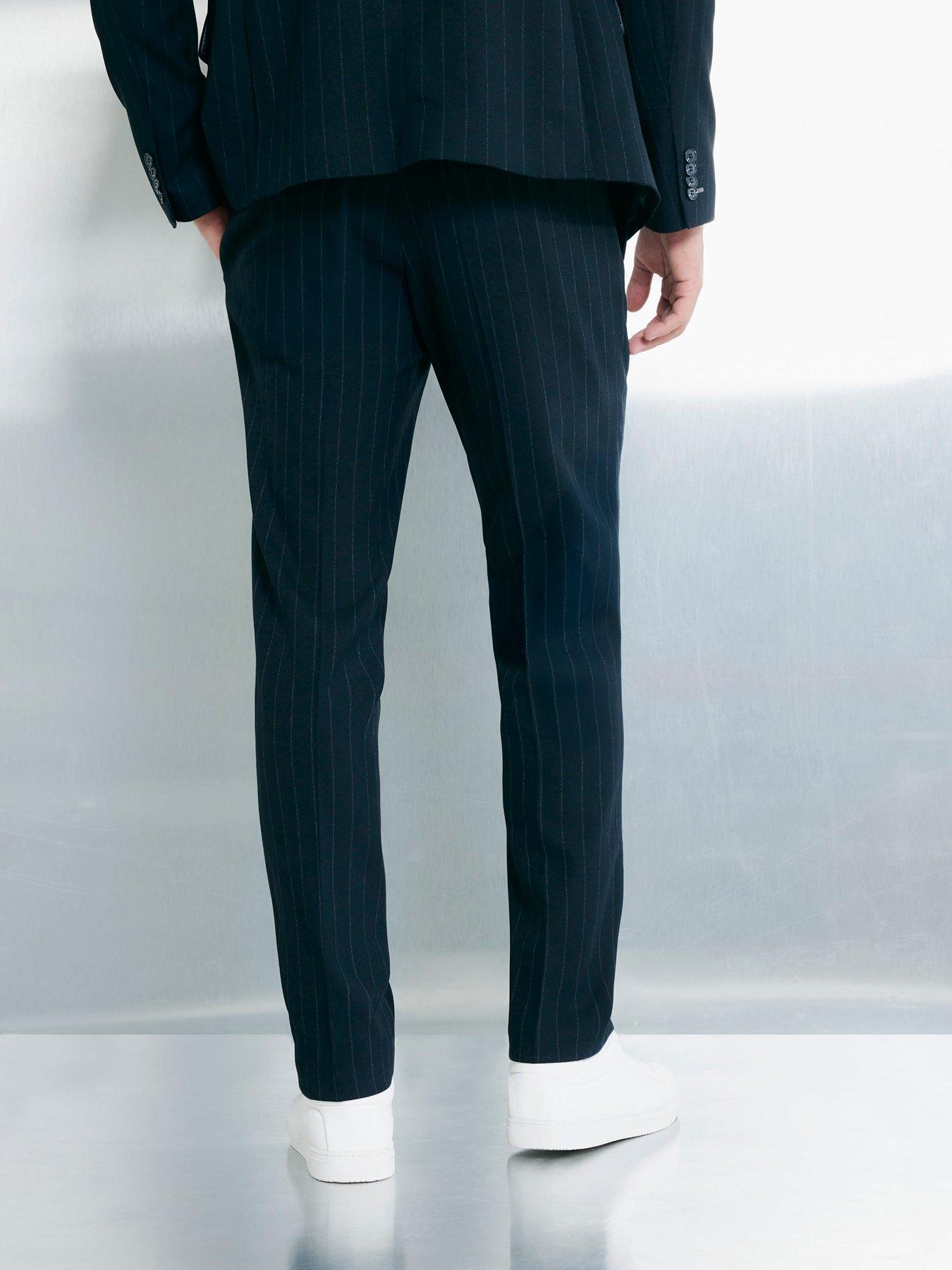 Image 2 of 4 of River Island Slim Fit Pinstripe Suit Trousers - Navy