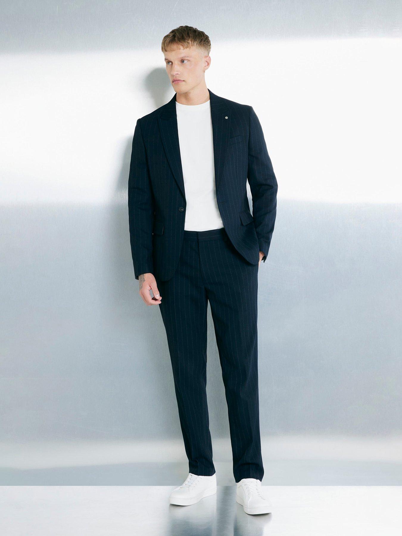 Image 3 of 4 of River Island Slim Fit Pinstripe Suit Trousers - Navy