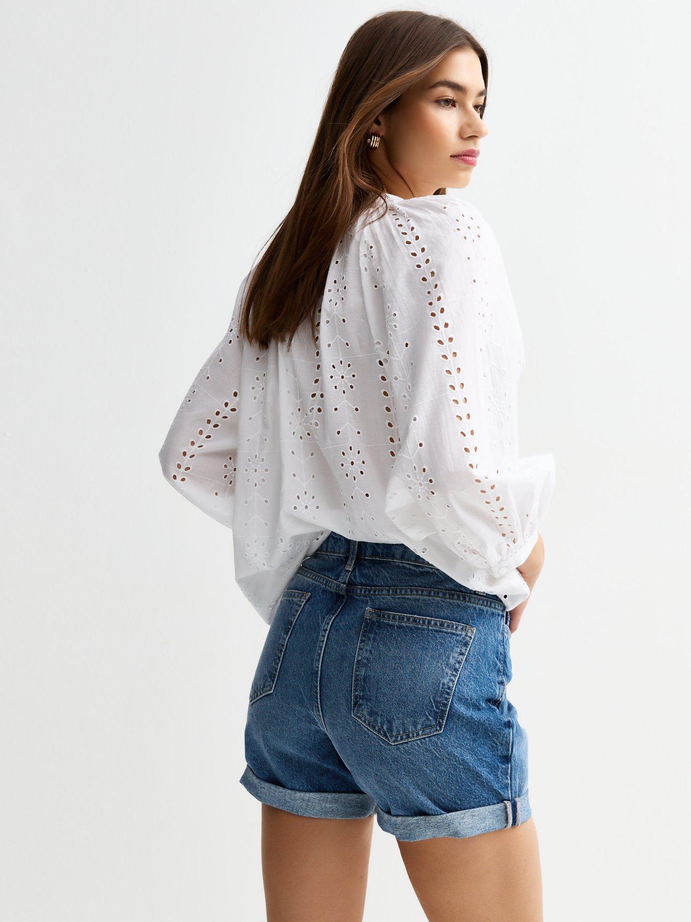  image of new-look-mid-blue-denim-boyfriend-fit-shorts