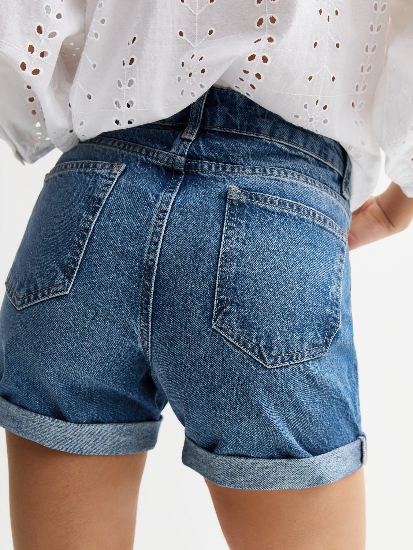  image of new-look-mid-blue-denim-boyfriend-fit-shorts