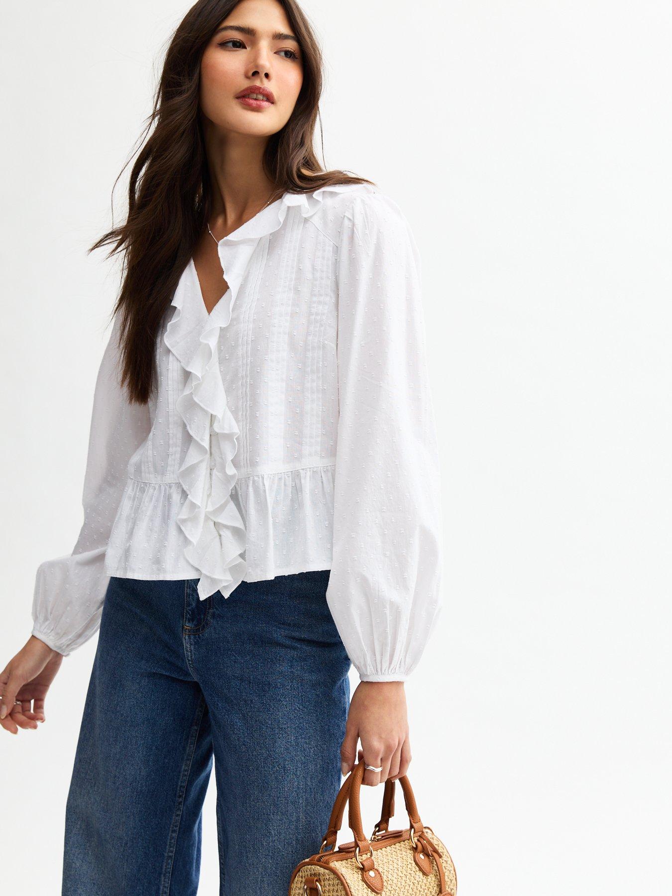  image of new-look-white-frill-trim-pintuck-blouse
