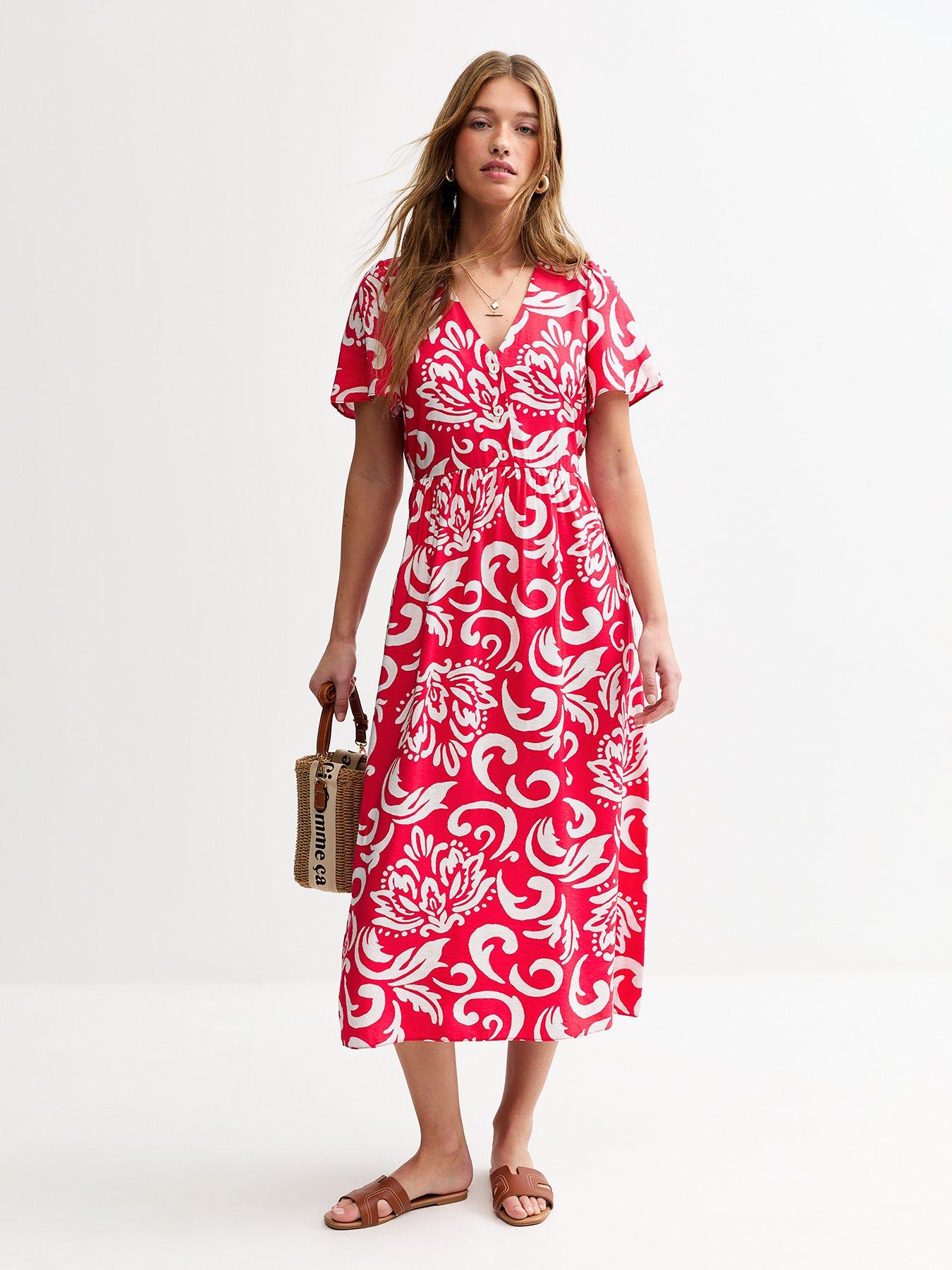 new-look-red-pattern-print-buttoned-midi-dress