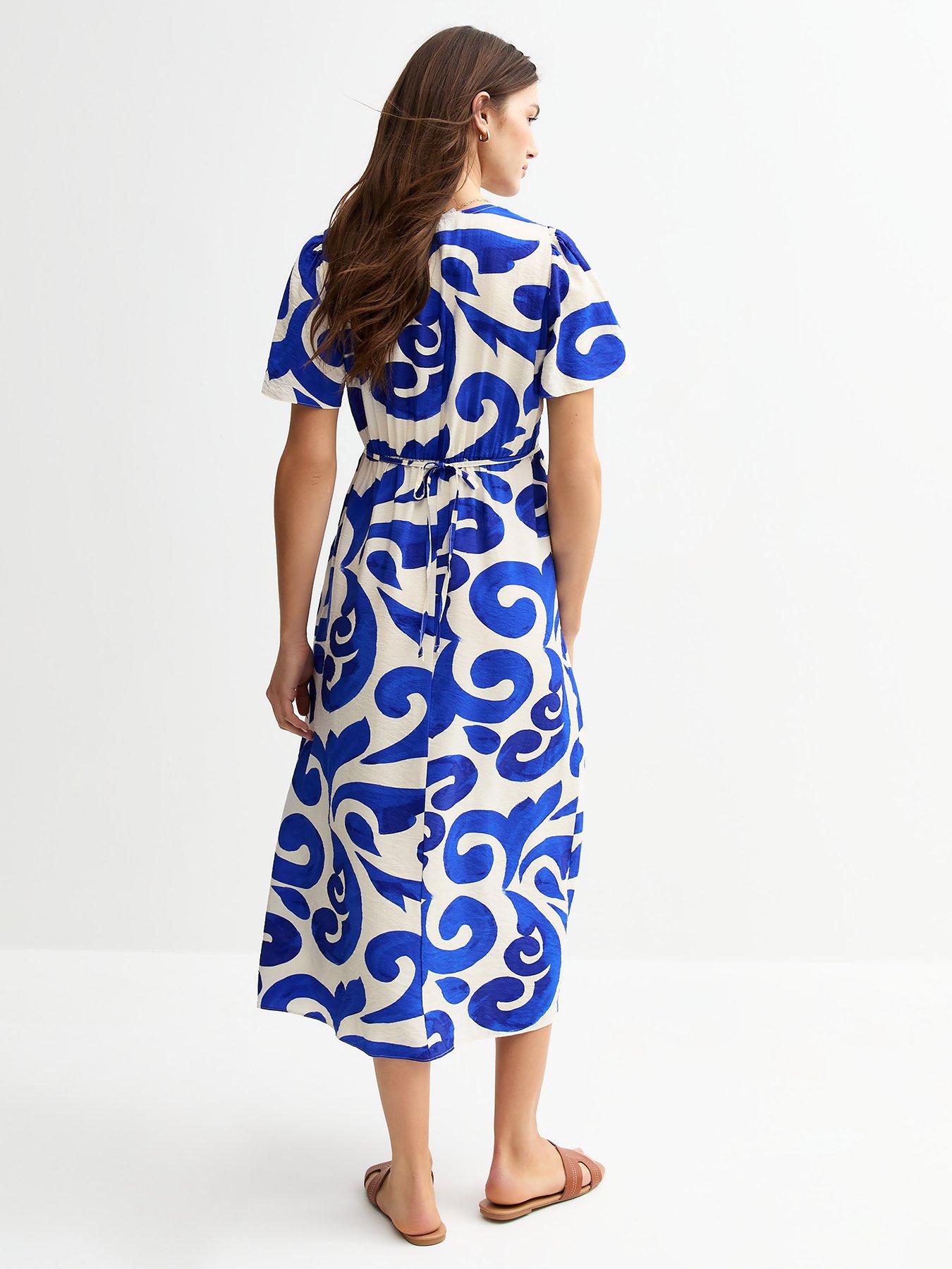  image of new-look-swirl-print-midi-shirt-dress-blue