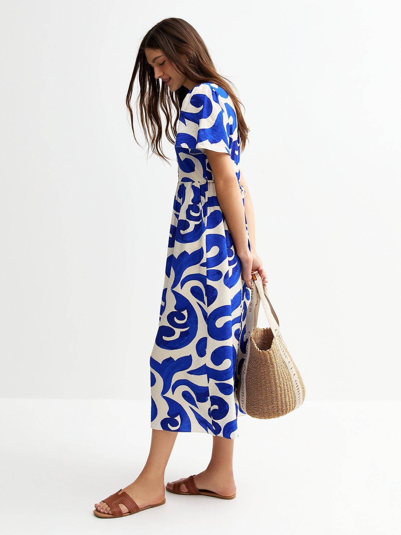  image of new-look-swirl-print-midi-shirt-dress-blue
