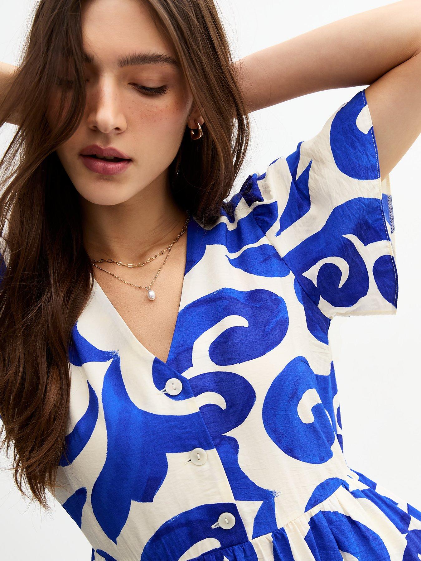  image of new-look-swirl-print-midi-shirt-dress-blue