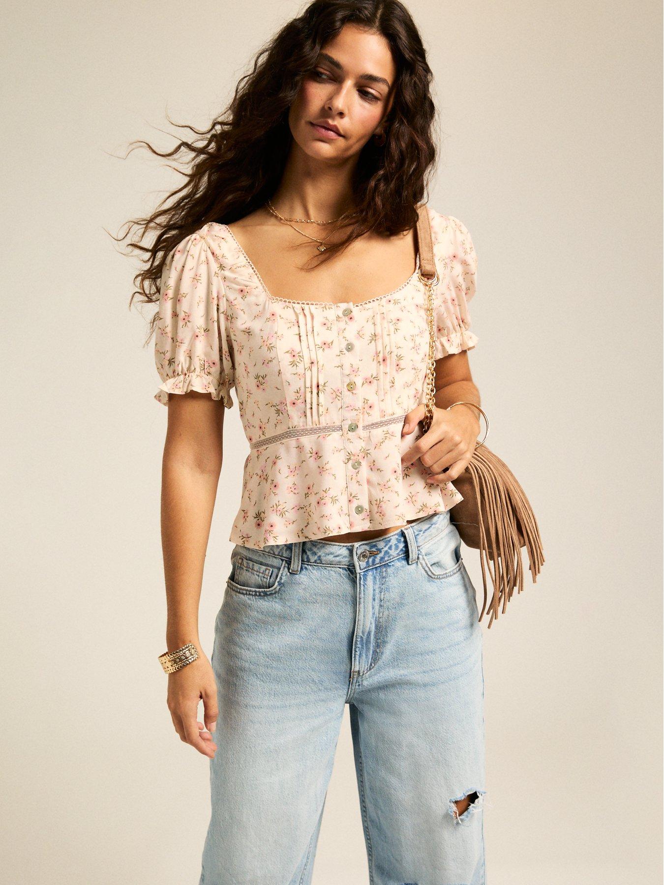 undefined Pattern Lace Trim Milkmaid Dress - Cream