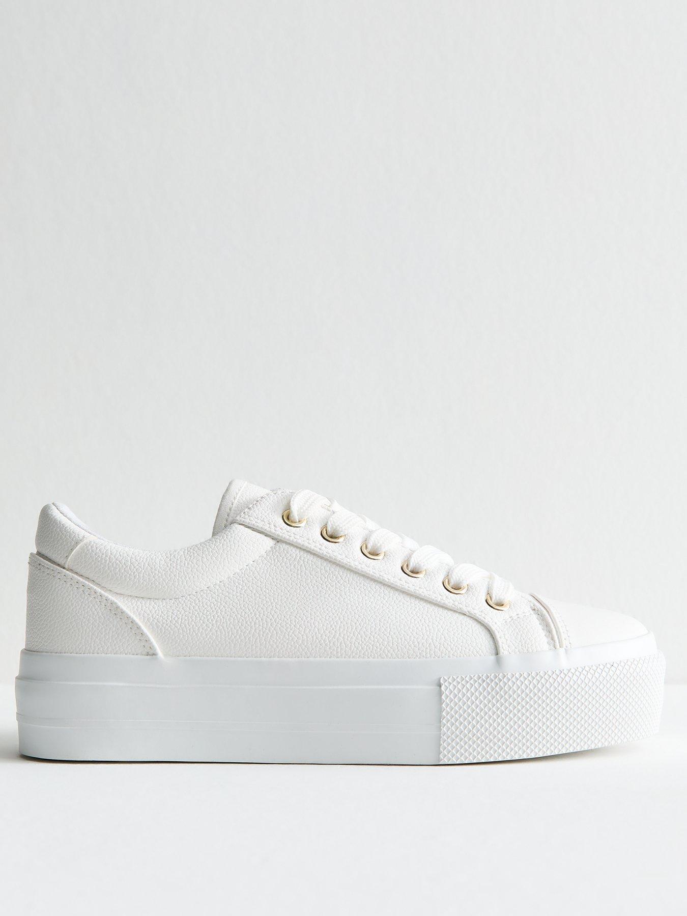 image of new-look-white-platform-sole-pebbled-faux-leather-trainers