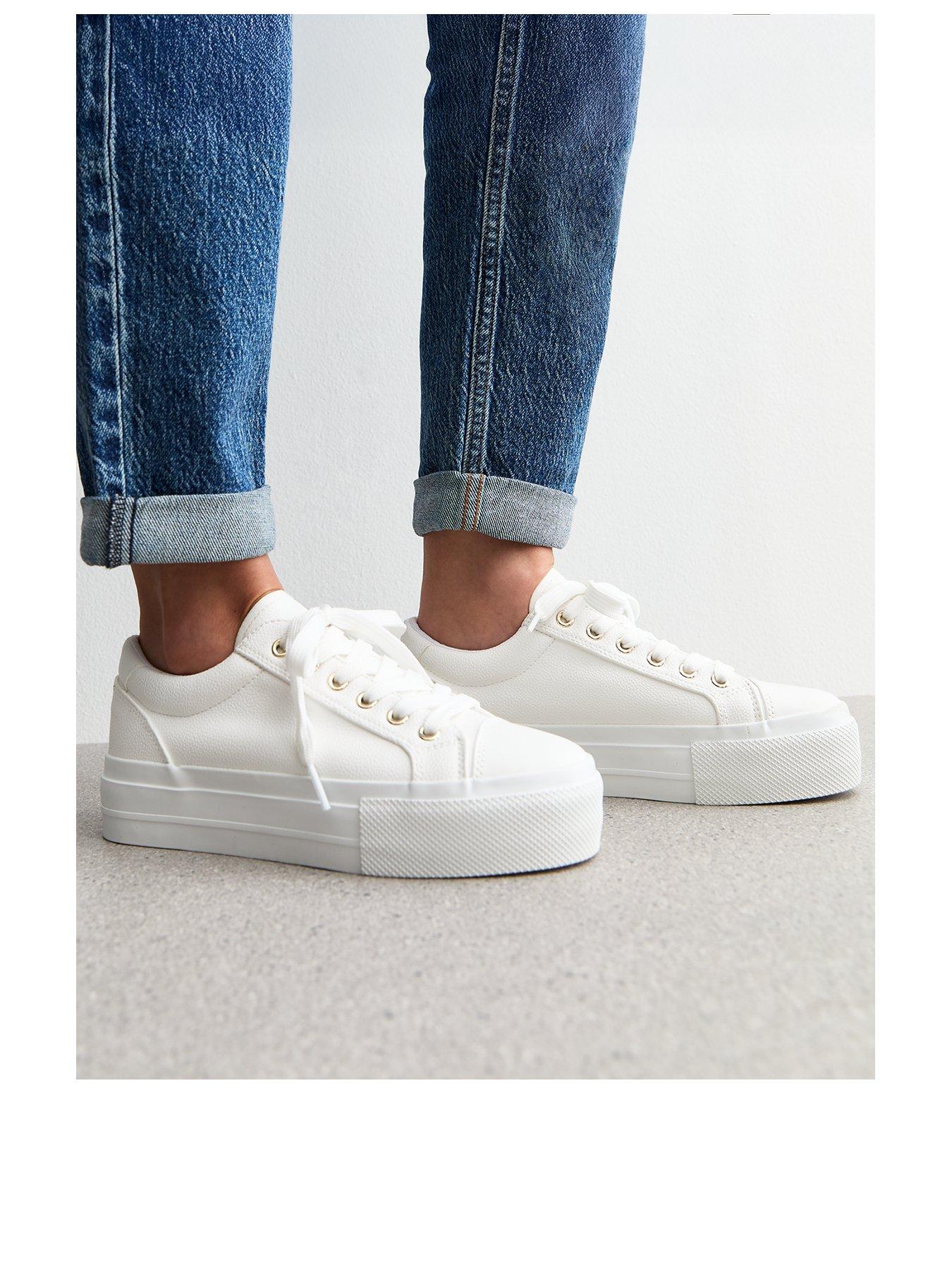  image of new-look-white-platform-sole-pebbled-faux-leather-trainers