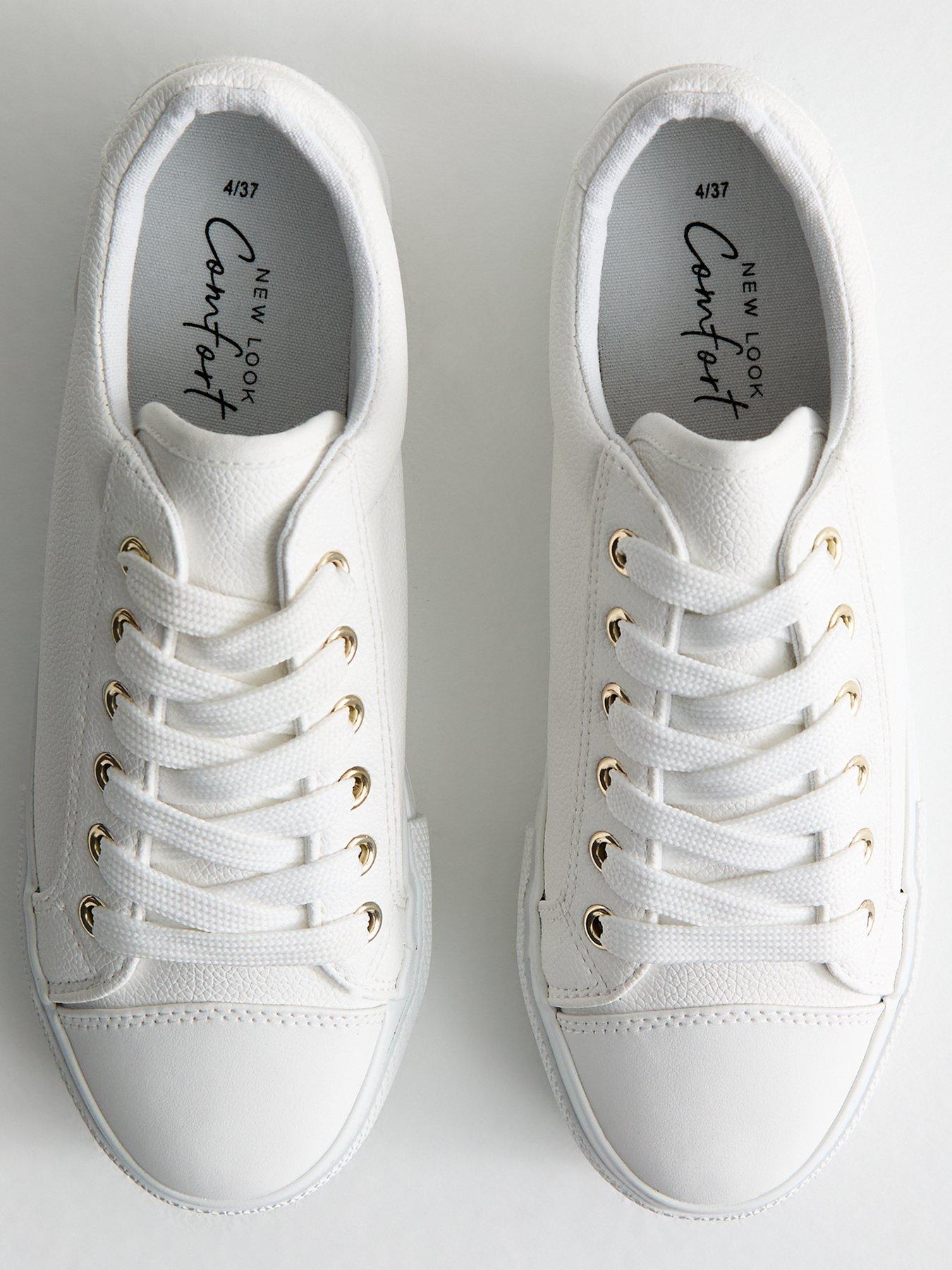  image of new-look-white-platform-sole-pebbled-faux-leather-trainers