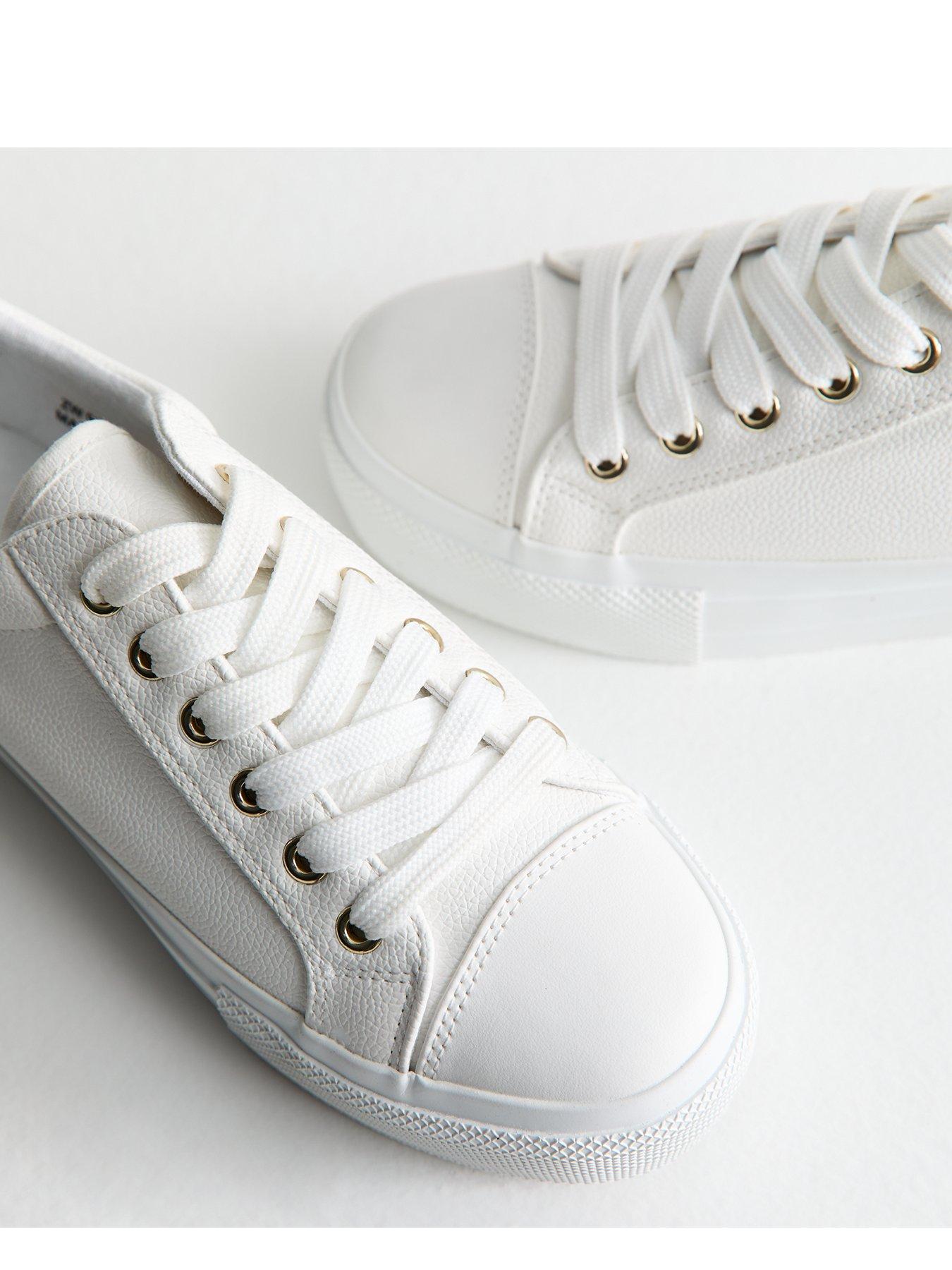  image of new-look-white-platform-sole-pebbled-faux-leather-trainers