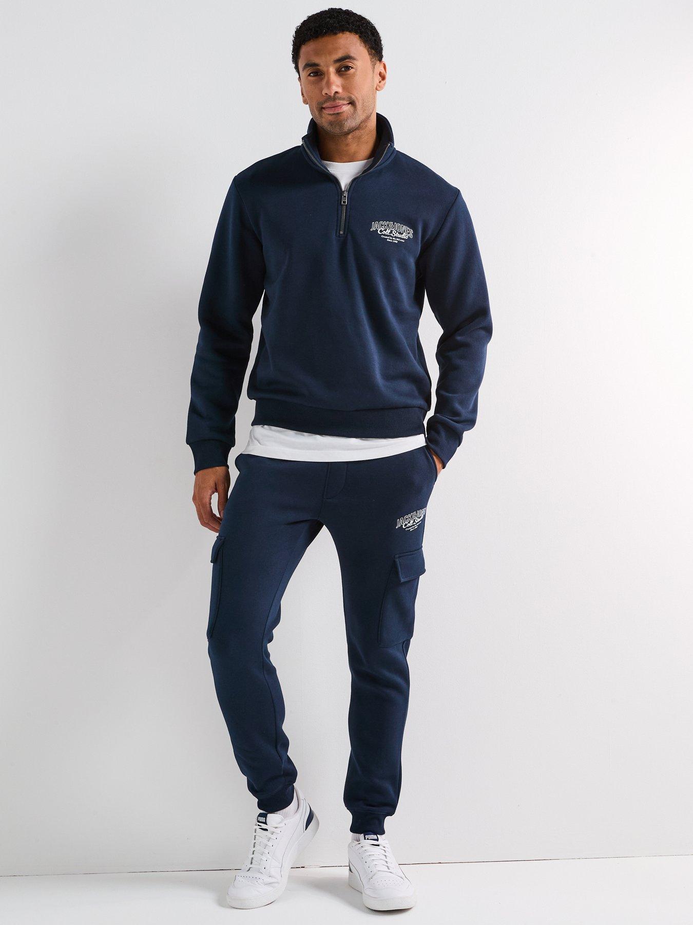 Image 1 of 6 of Jack & Jones Makoto Quarter Zip Logo Tracksuit - Navy