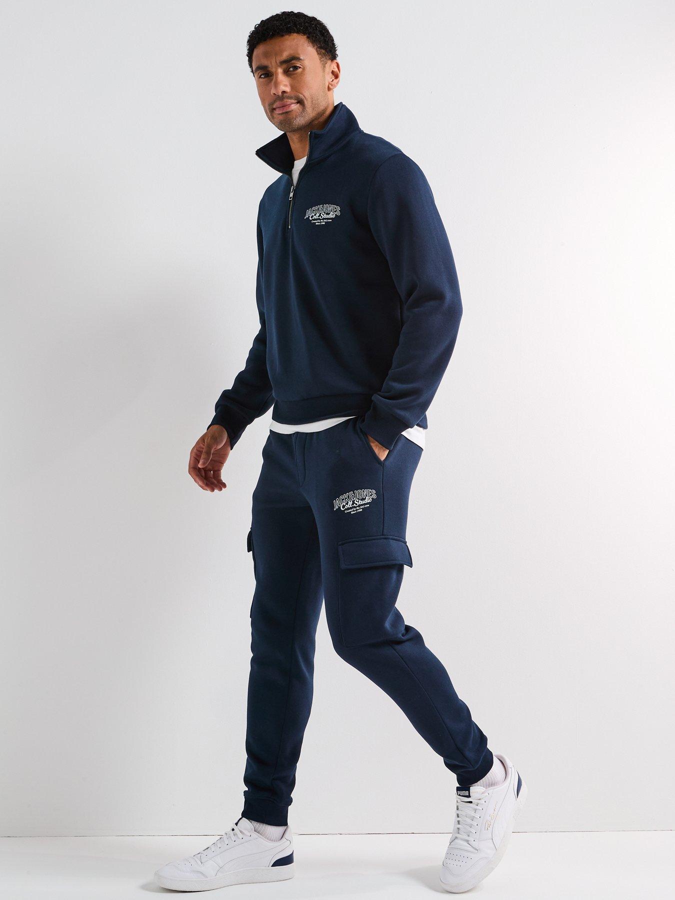 Image 3 of 6 of Jack & Jones Makoto Quarter Zip Logo Tracksuit - Navy
