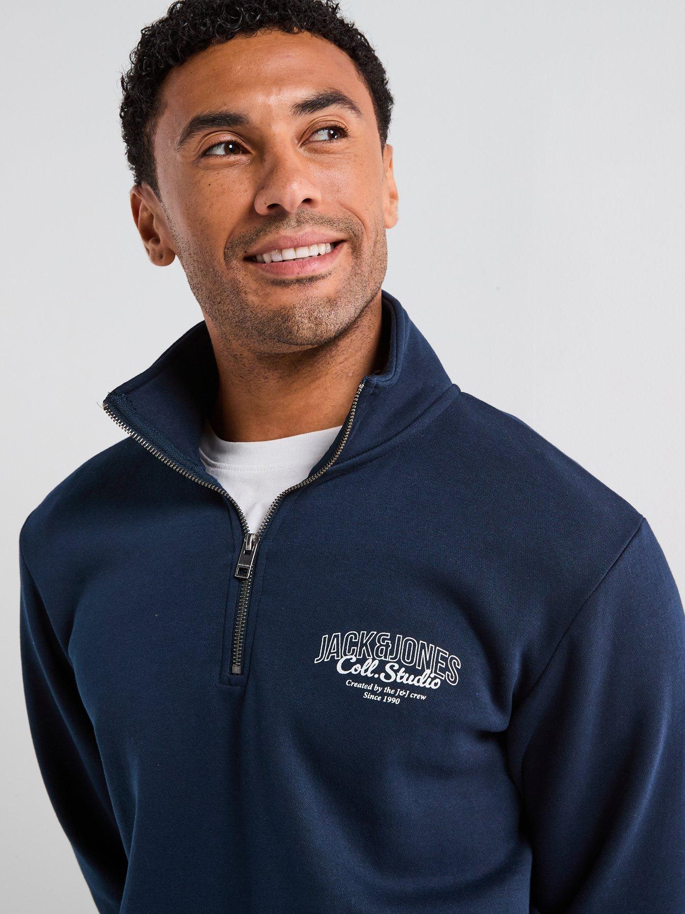 Image 4 of 6 of Jack & Jones Makoto Quarter Zip Logo Tracksuit - Navy