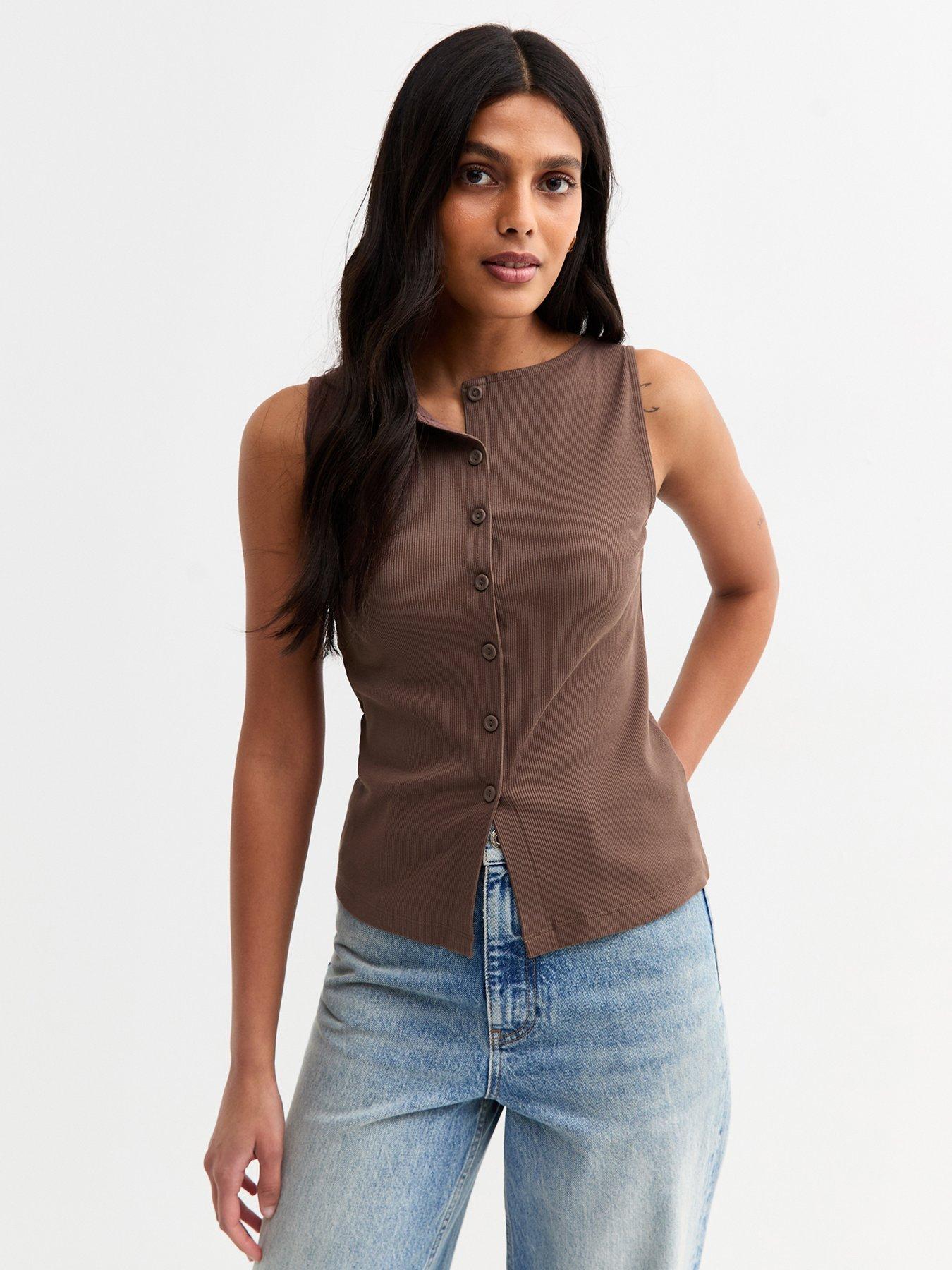 undefined Button Through Tank - Brown