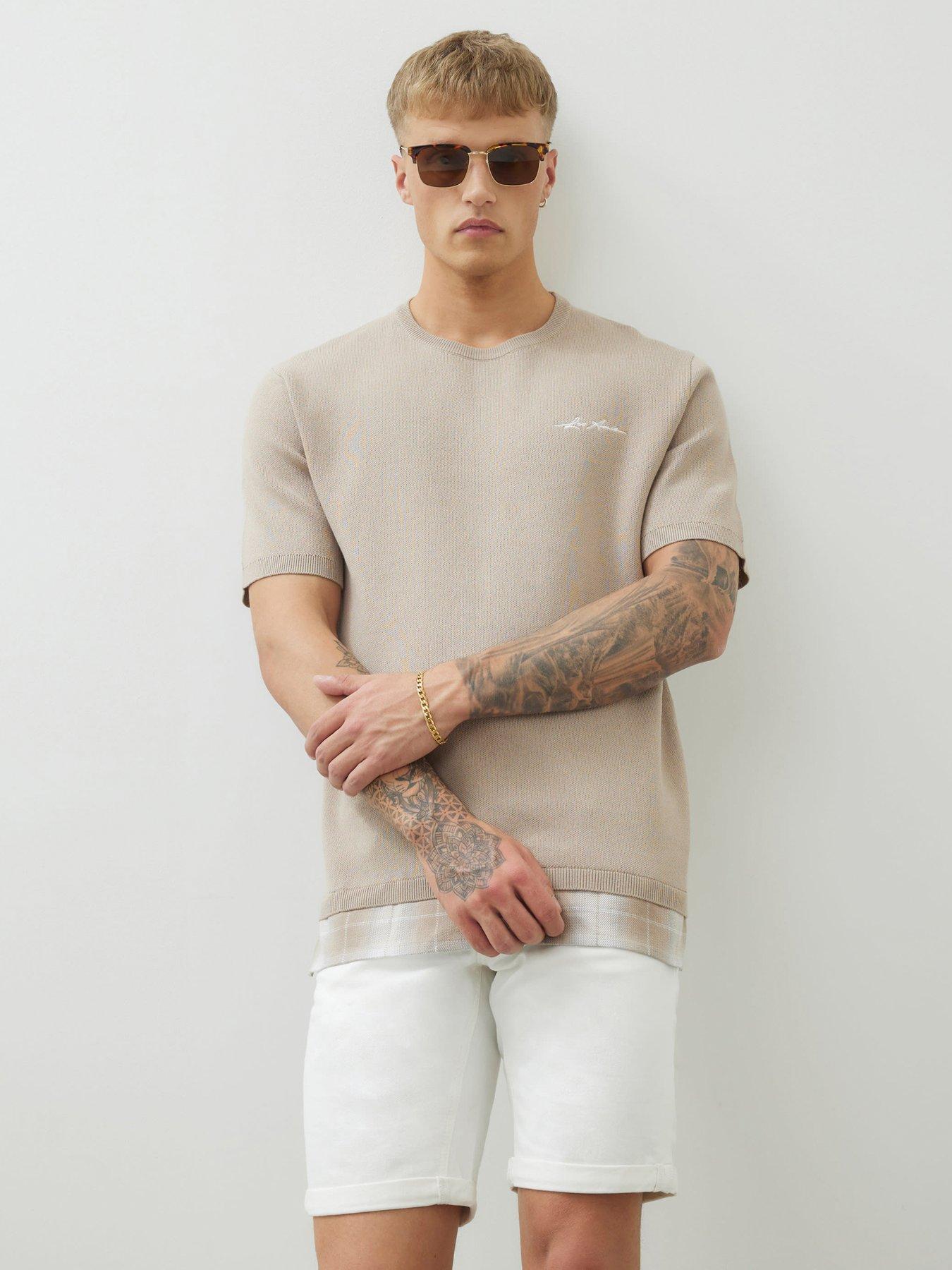 undefined Short Sleeve 2 In 1 Knitted T-Shirt - Beige