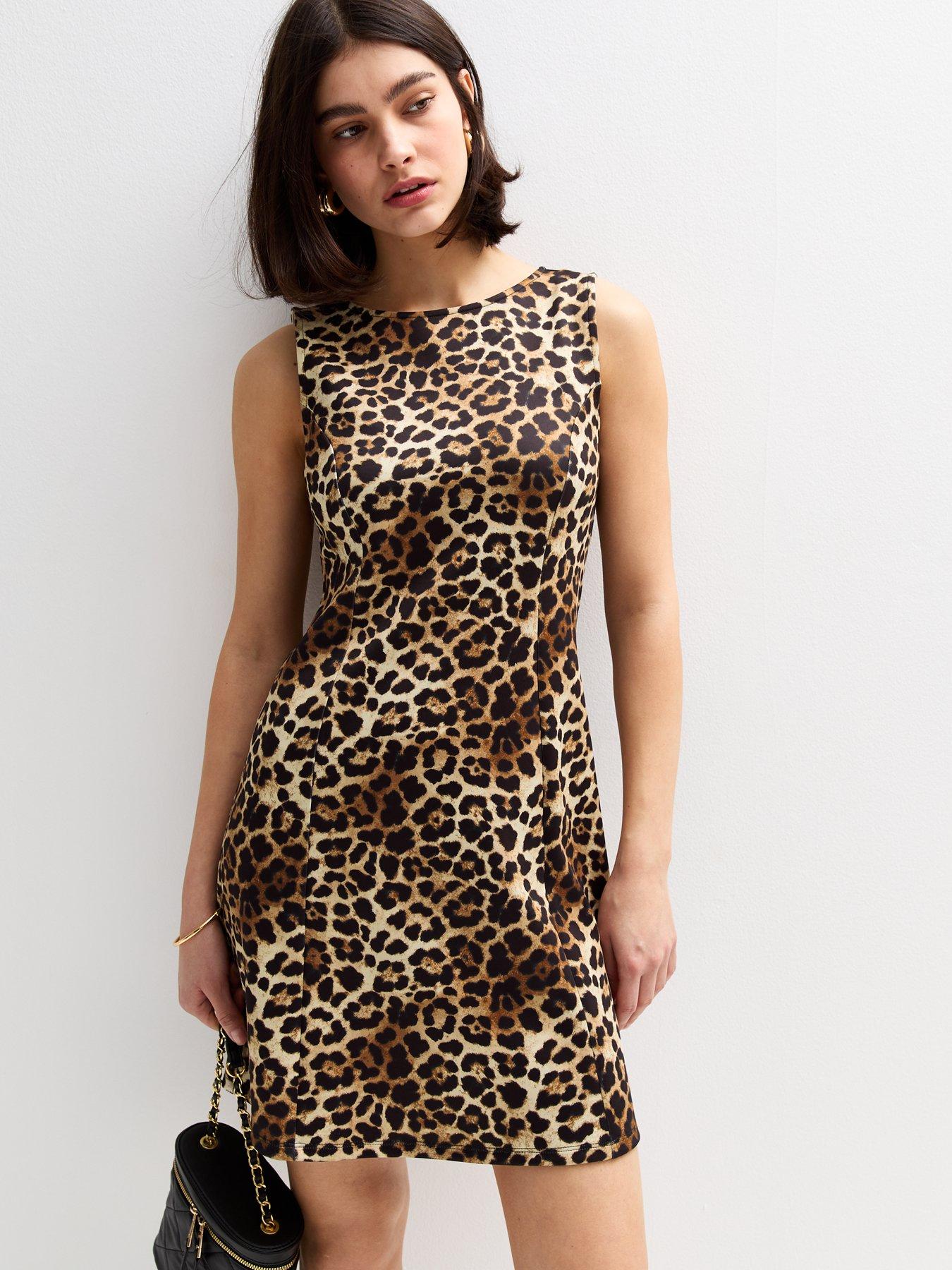 New Look Leopard Print Micro Mini Shift Dress Brown Littlewoods