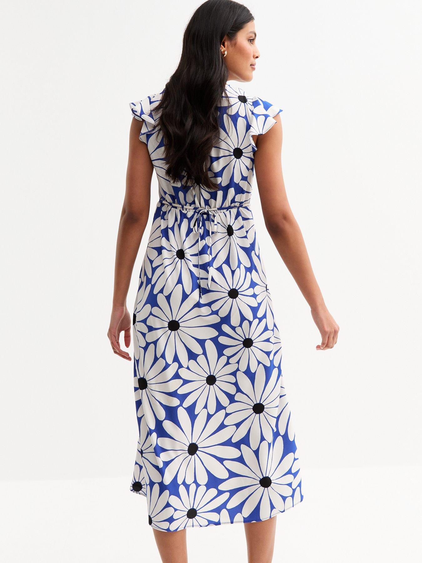  image of new-look-blue-floral-print-v-neck-midi-dress