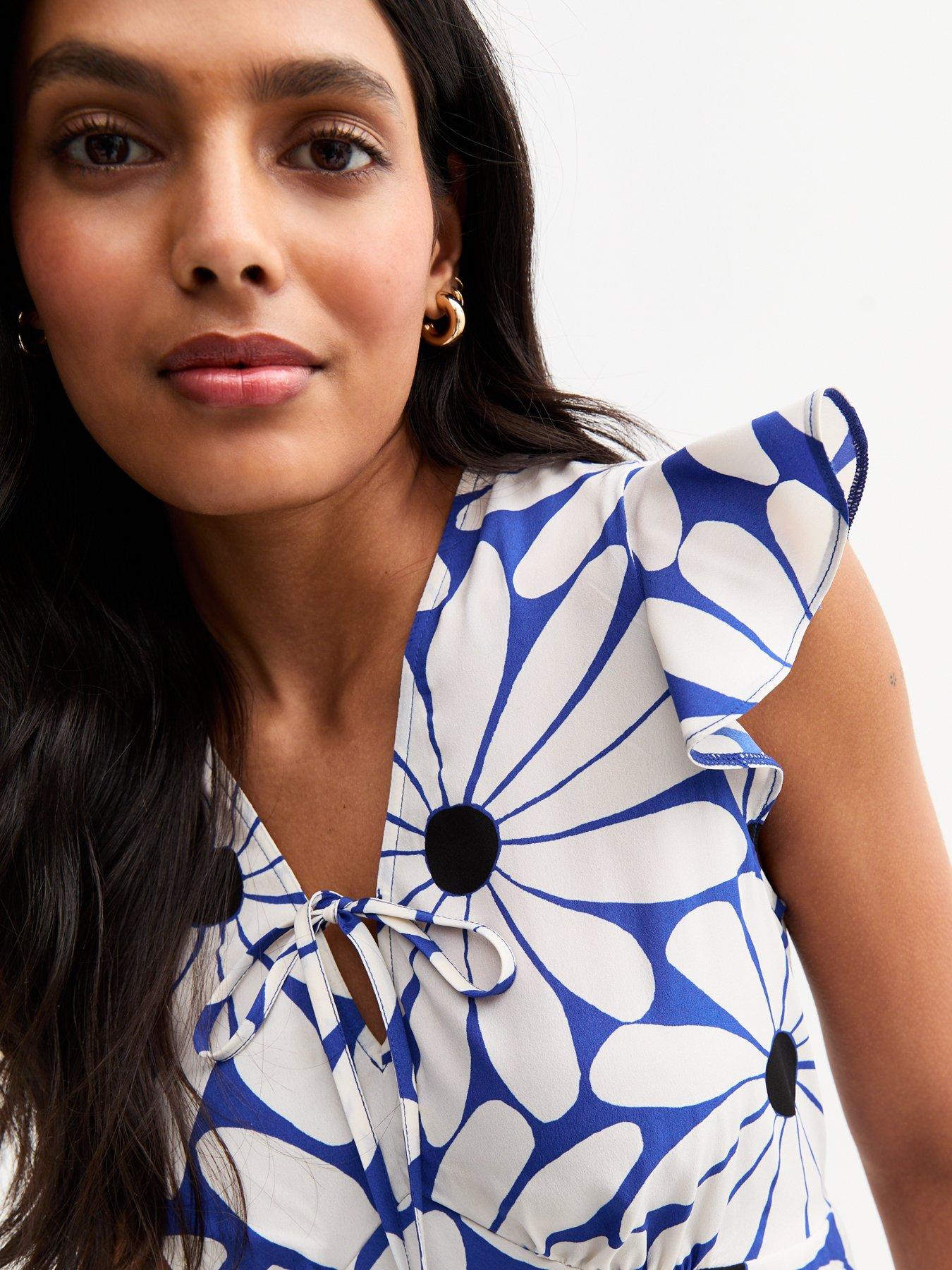  image of new-look-blue-floral-print-v-neck-midi-dress