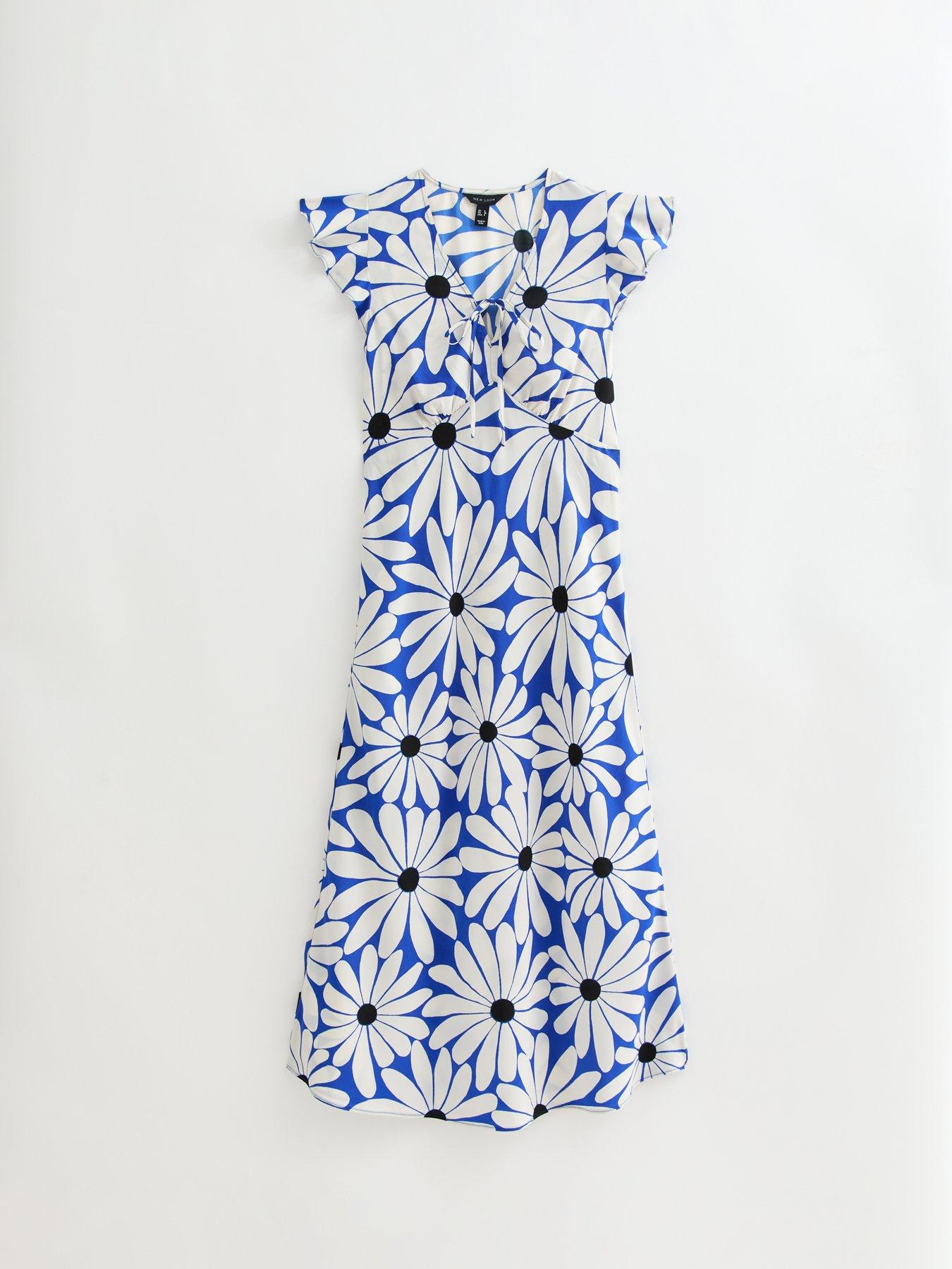  image of new-look-blue-floral-print-v-neck-midi-dress