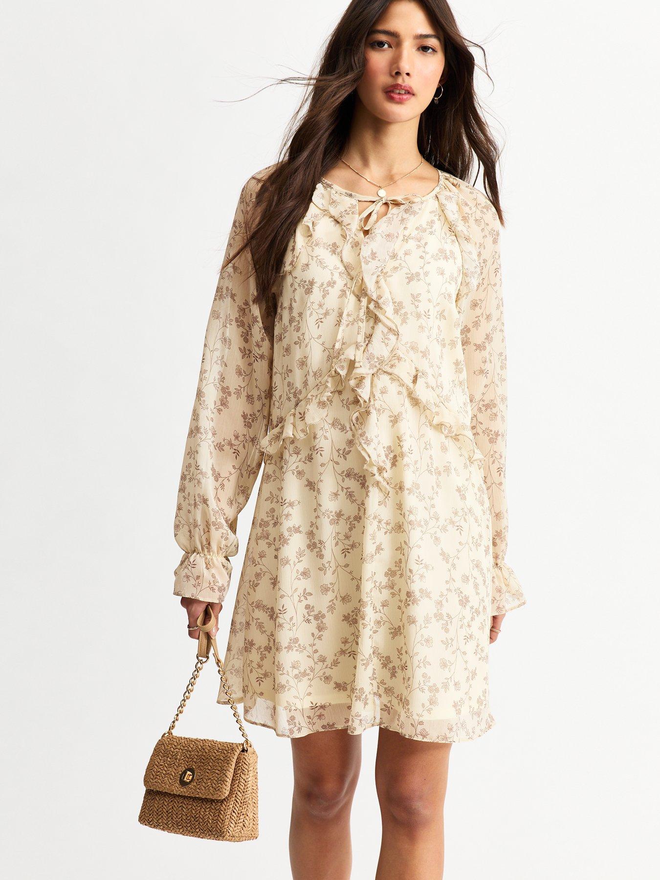 sachin and babi light blue dress Halterneck Bust Detail A-Line Mini Dress In Cream Chiffon | EGO EU
