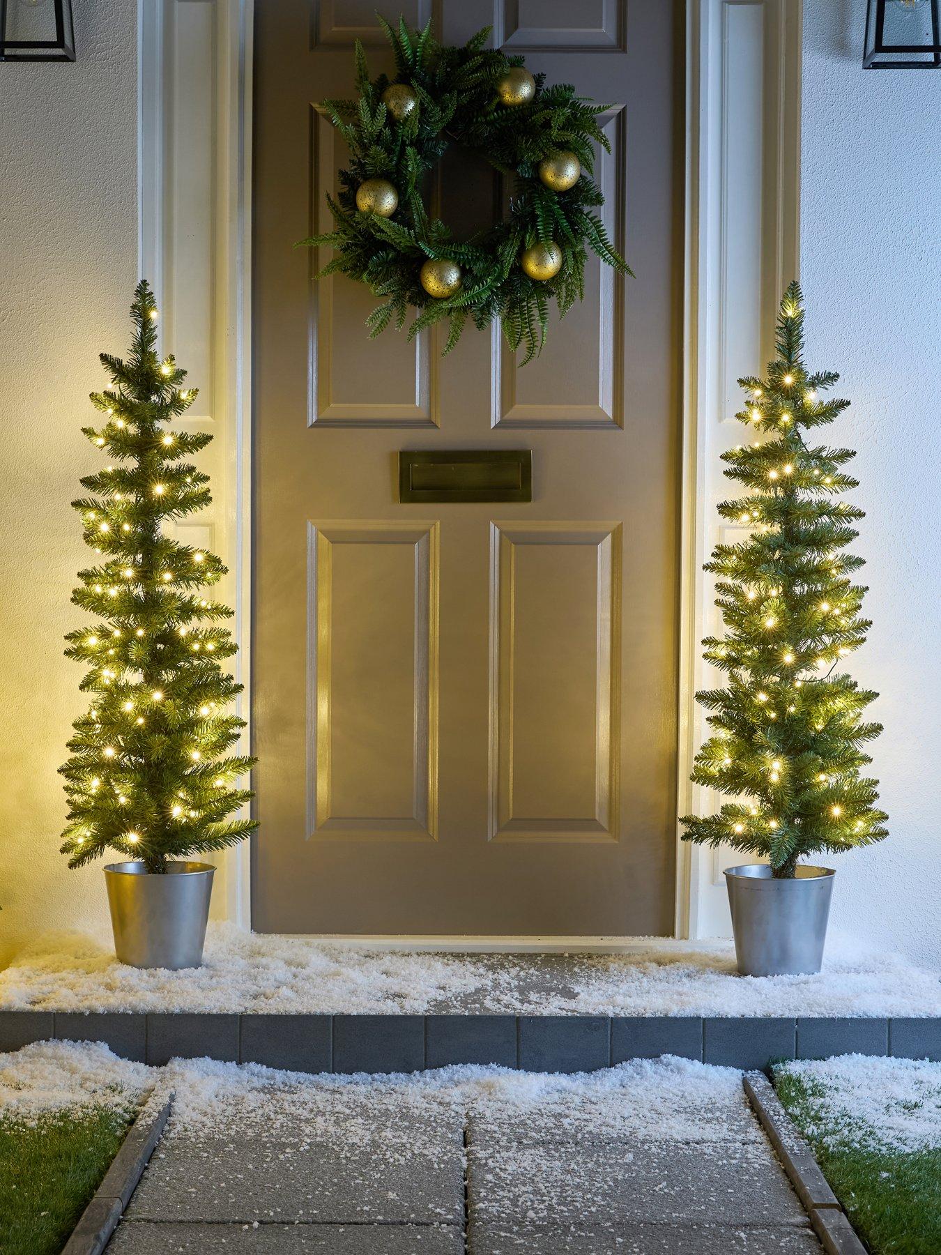 undefined Set of 2 Pre Lit Porch Christmas Trees - 4ft