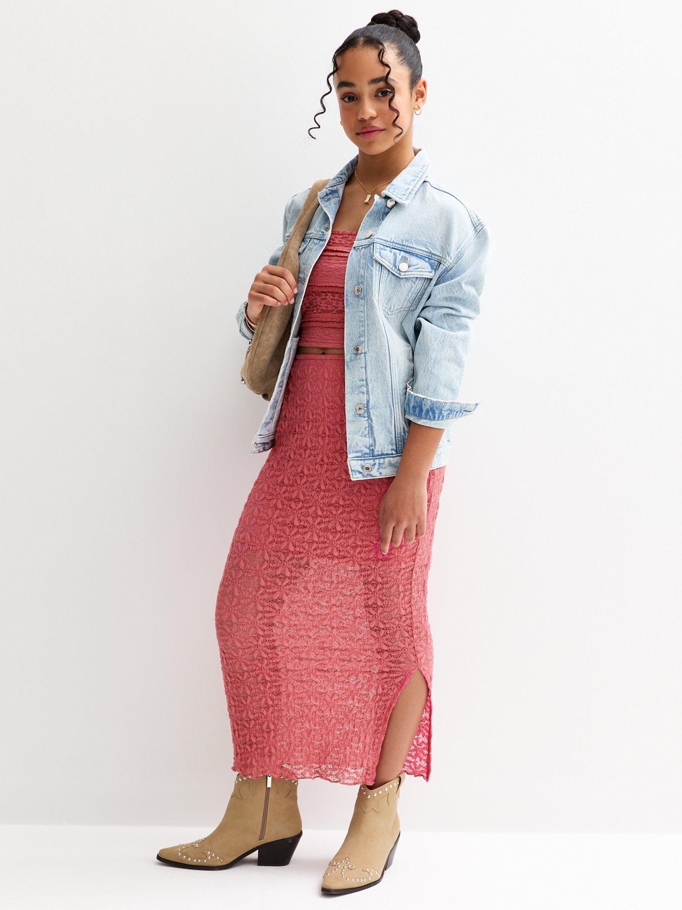 New Look 915 Girls Lace Midi Skirt Dark Pink Littlewoods