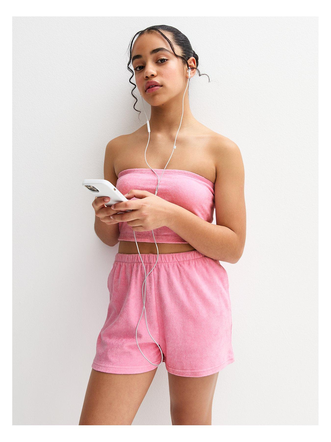  image of new-look-915-girls-towelling-bandeau-top-pink