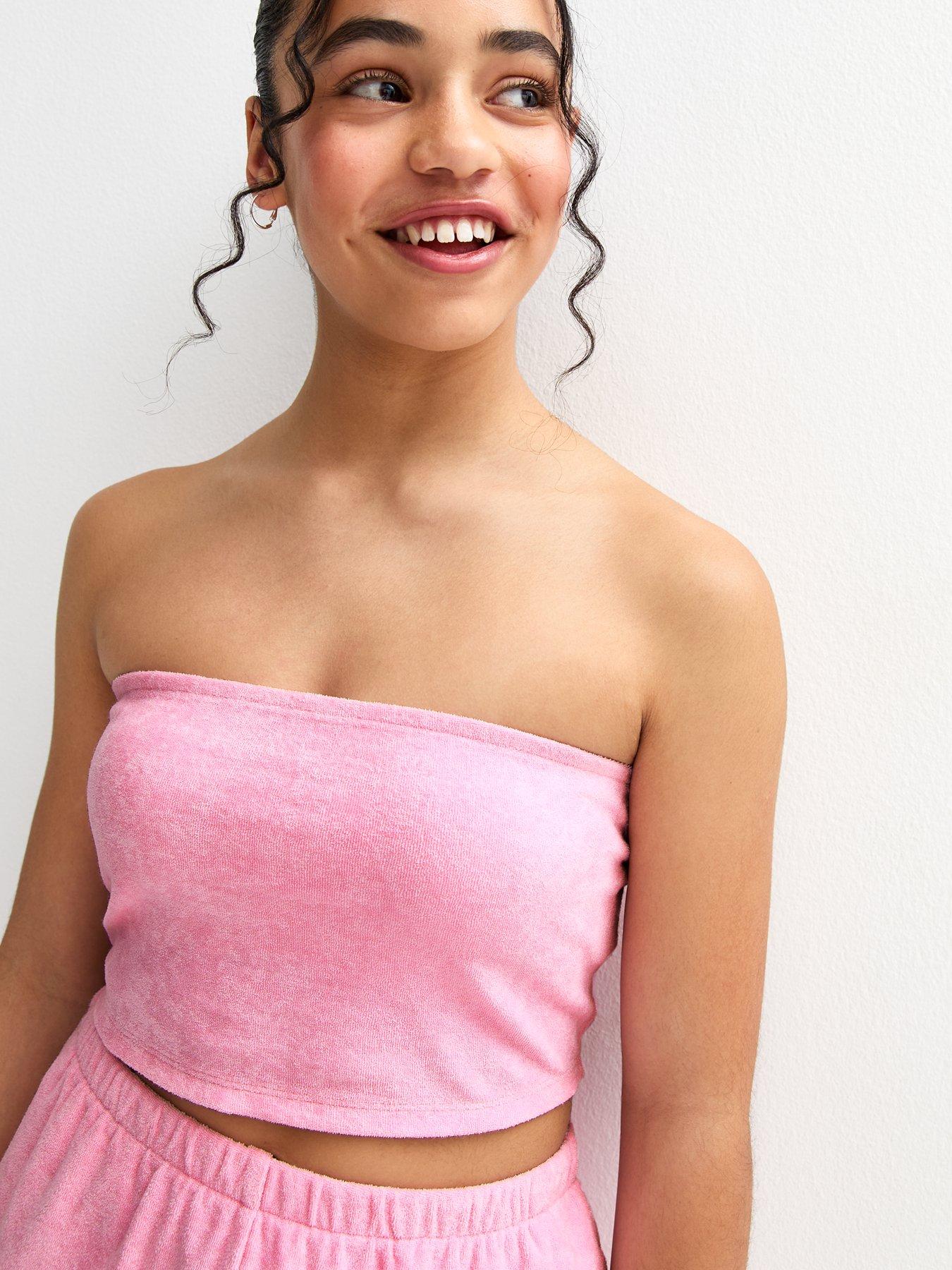  image of new-look-915-girls-towelling-bandeau-top-pink