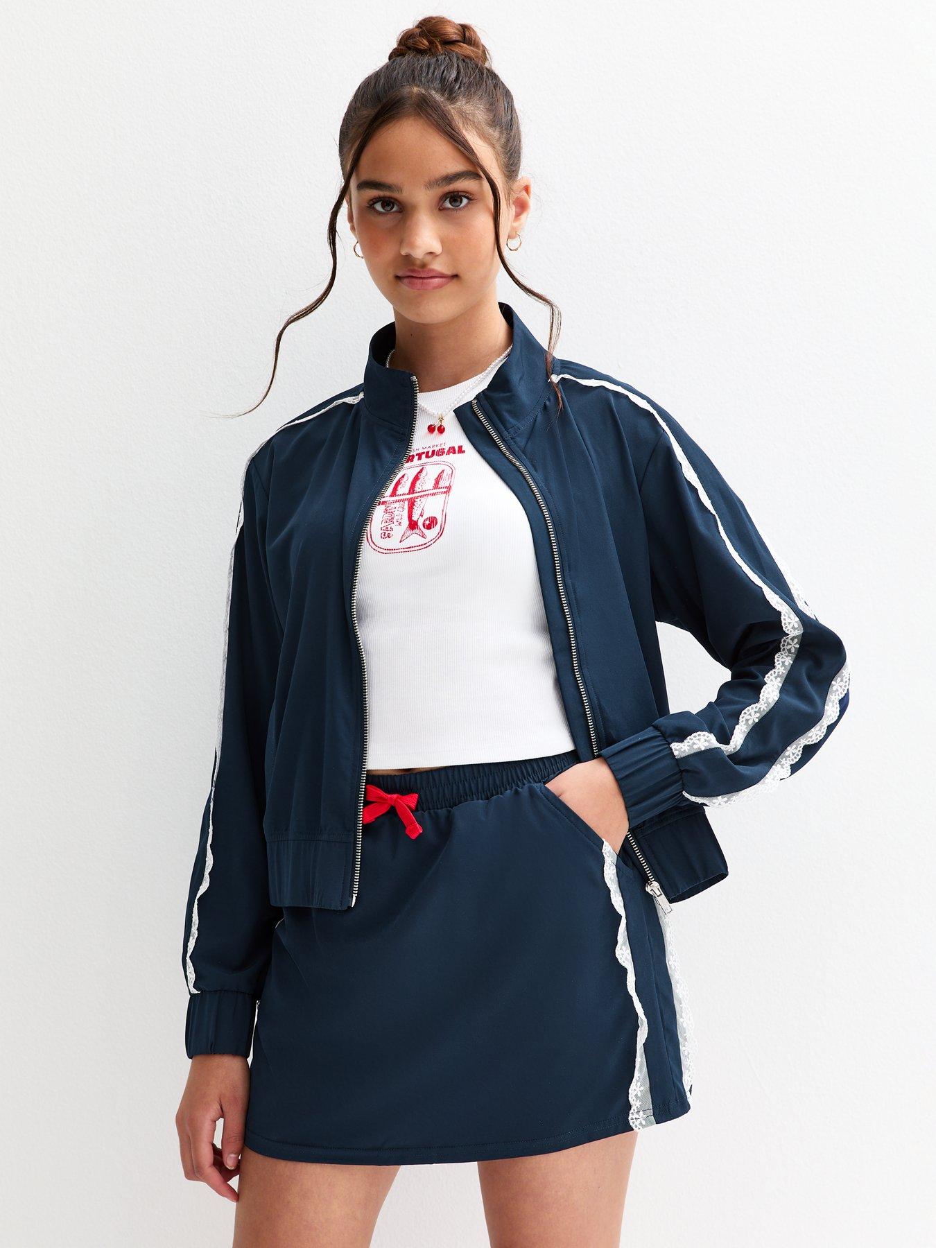 New Look 915 Girls Lace Side Stripe Mini Skirt - Navy