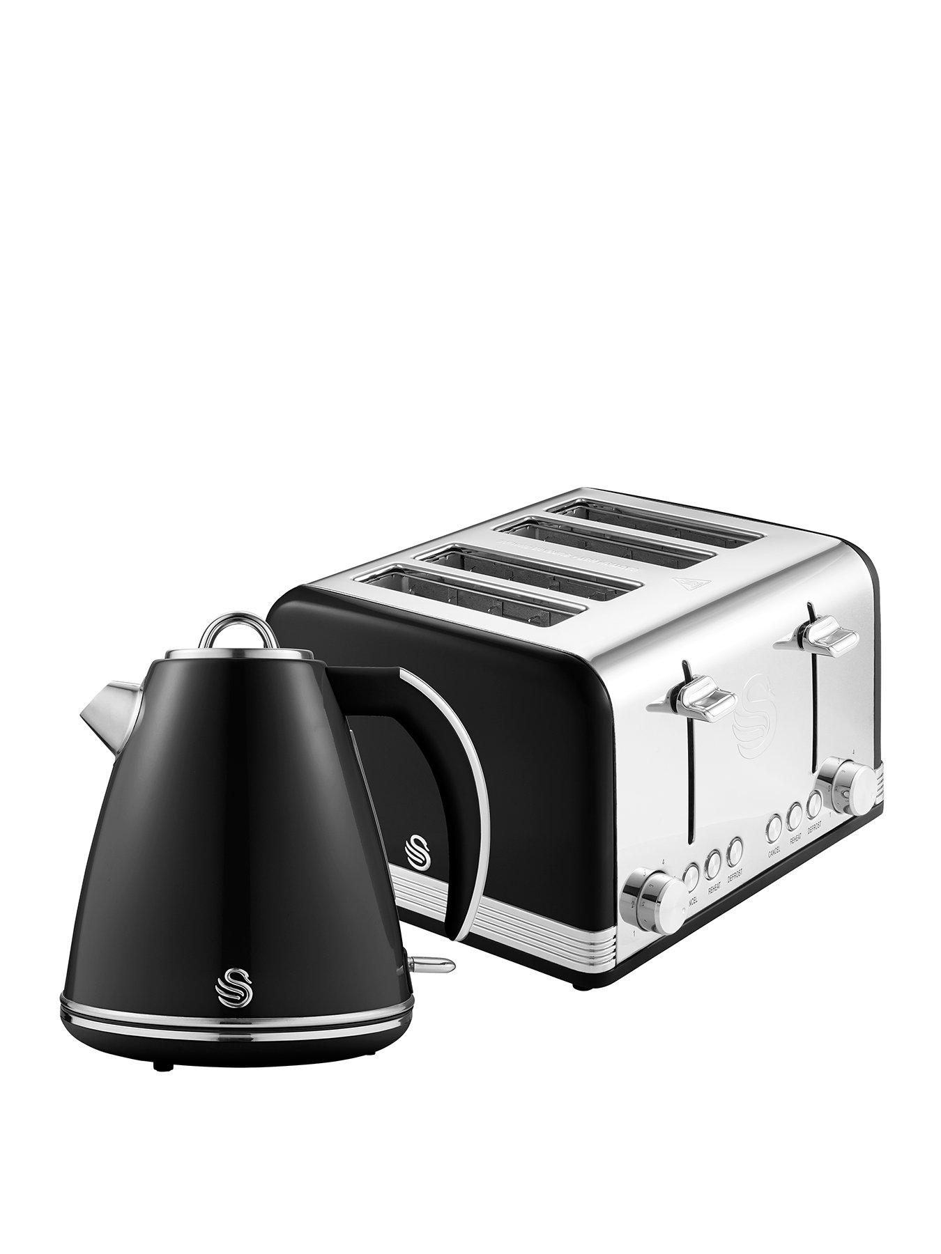  image of swan-eejb296-retro-style-4-slice-toaster-and-jug-kettle-set-black