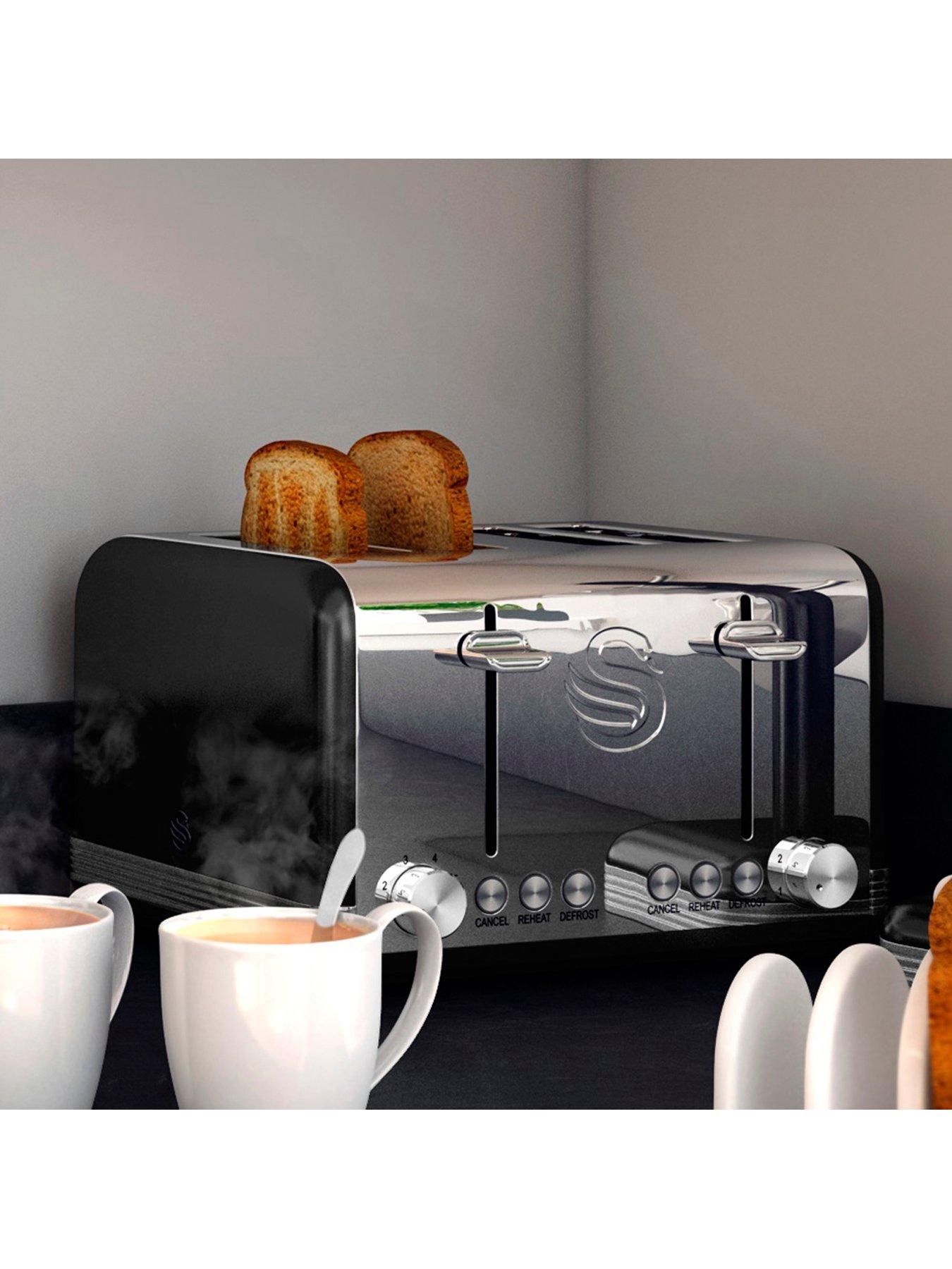  image of swan-eejb296-retro-style-4-slice-toaster-and-jug-kettle-set-black