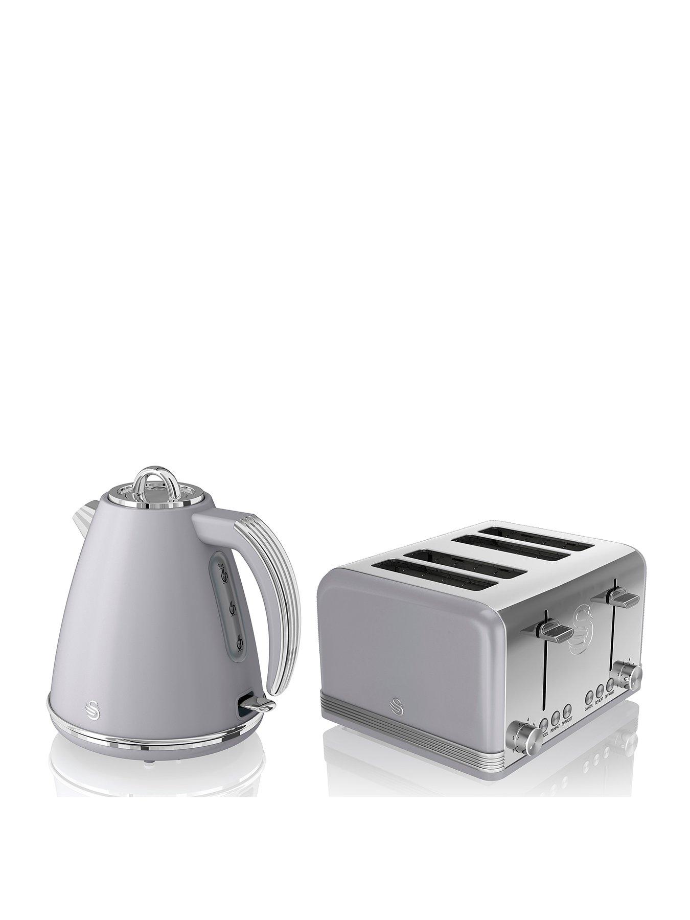 Swan EEJB184 Retro Style 4 Slice Toaster and Jug Kettle Set - Grey ...
