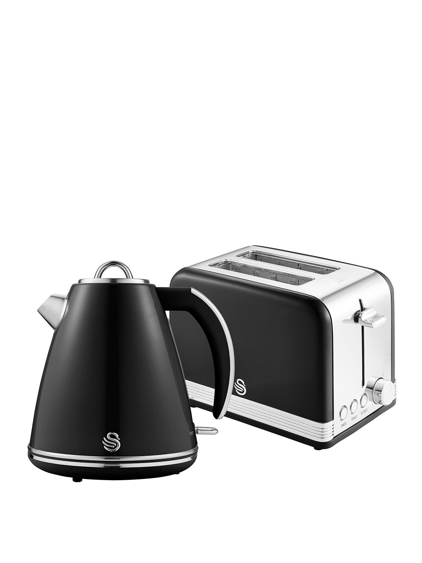 Swan EEJB293 Retro Style 2-Slice Toaster and Jug Kettle Set -Black ...