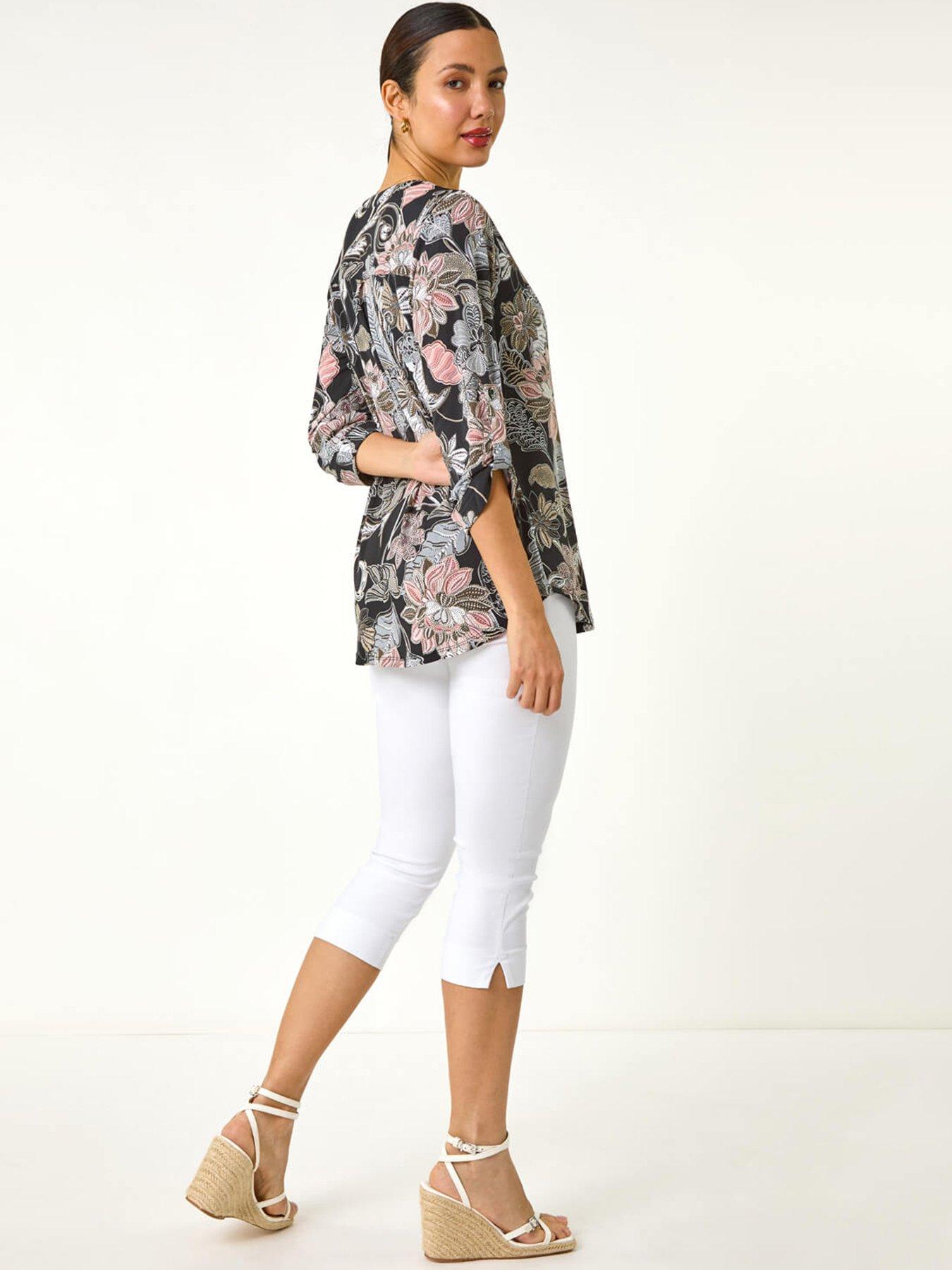 stillFront image of roman-floral-print-pleated-shirt-pink